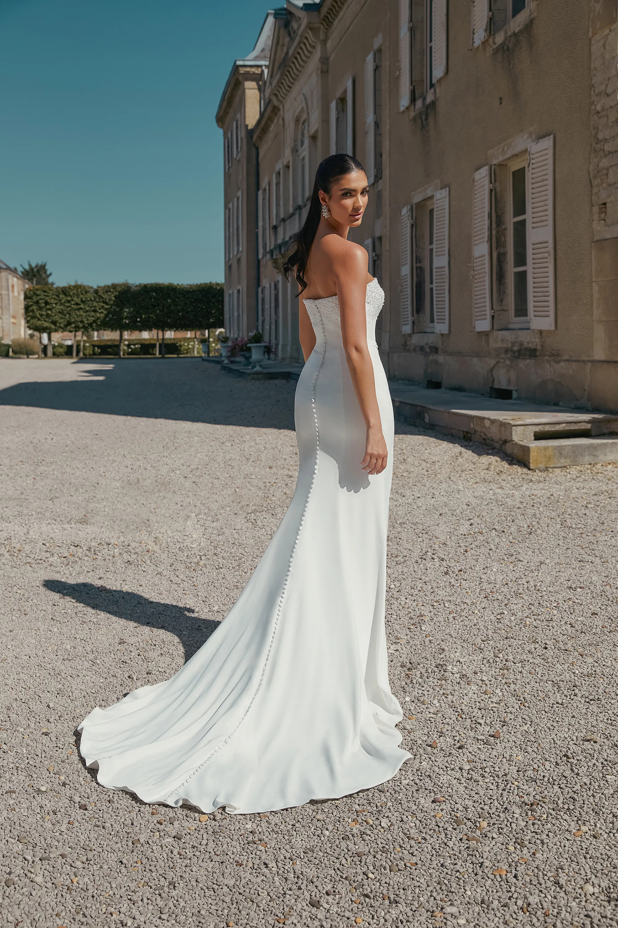Graceful Straight Stretch Crepe Chapel Length Train Wedding Dress 44447