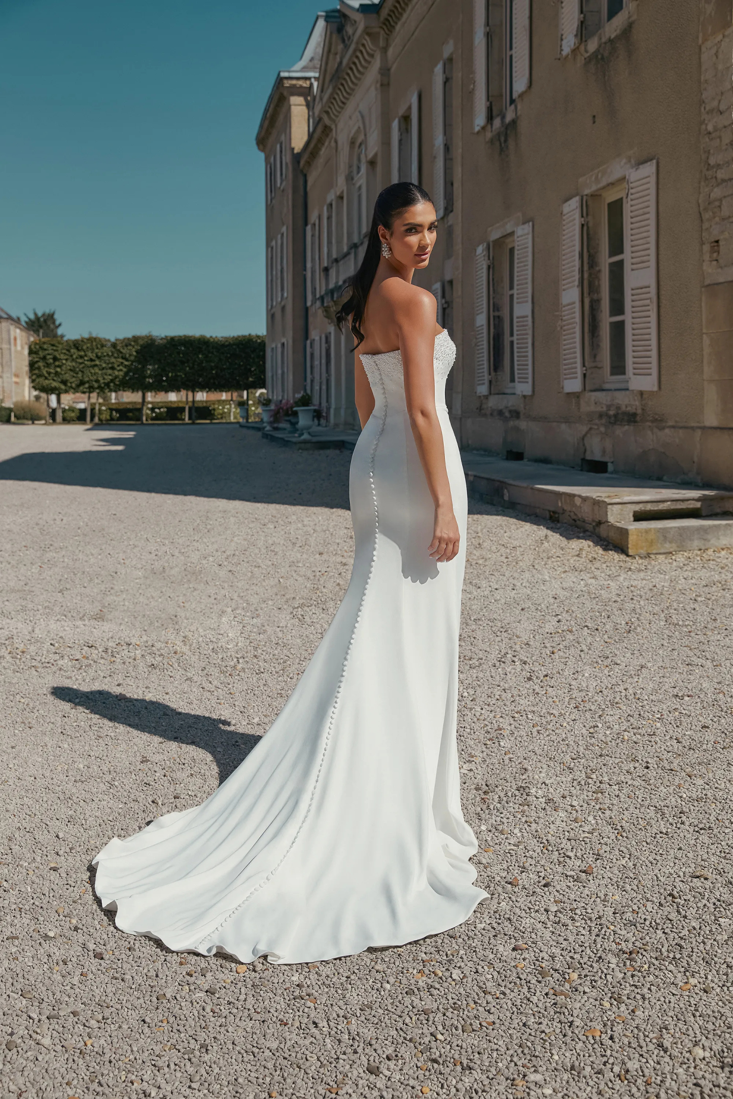Graceful Straight Stretch Crepe Chapel Length Train Wedding Dress 44447