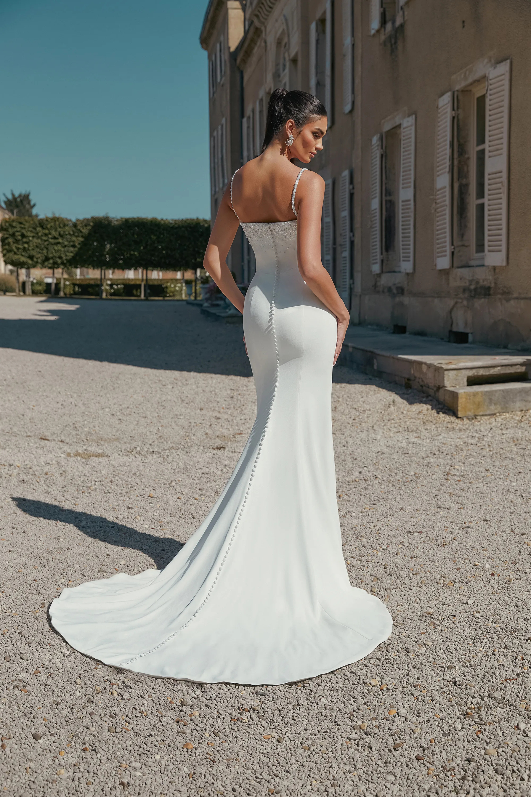 Graceful Straight Stretch Crepe Chapel Length Train Wedding Dress 44447