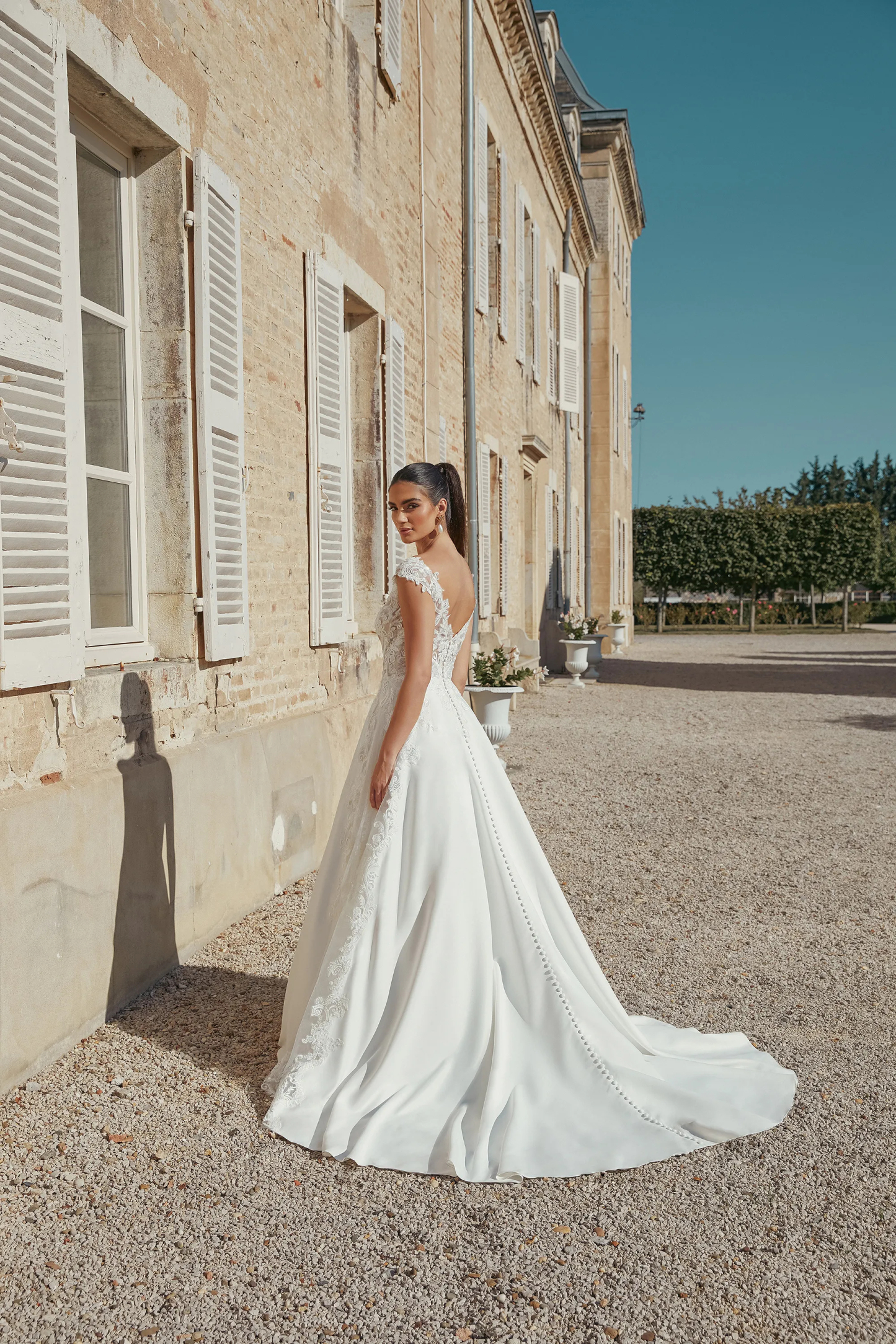 A-Line Plunge V-Neck Sequins Lace Sweep Train Wedding Dress 44455