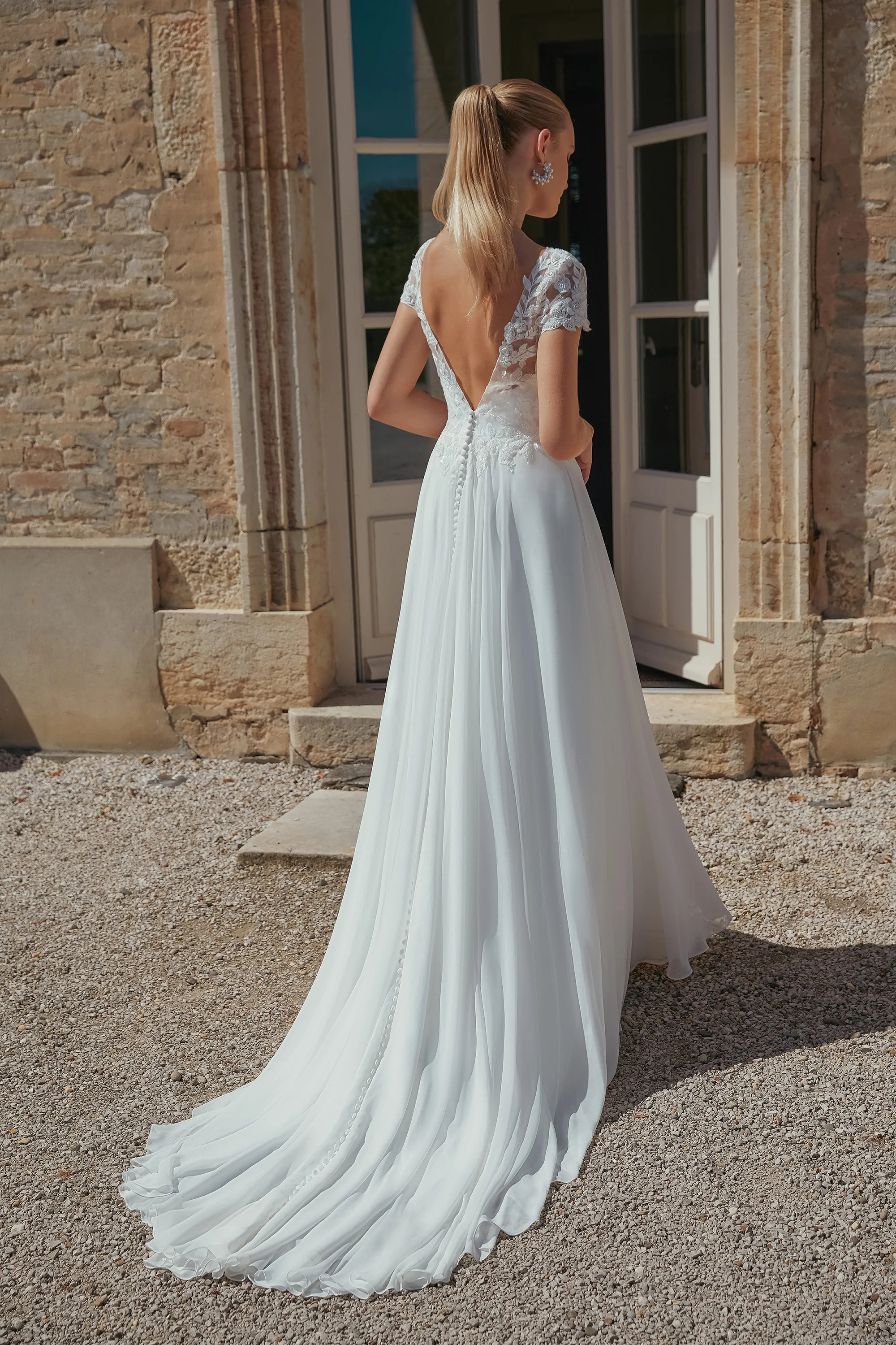 Classics A-Line Illusion Sequins Chiffon Chapel Wedding Dress 44460