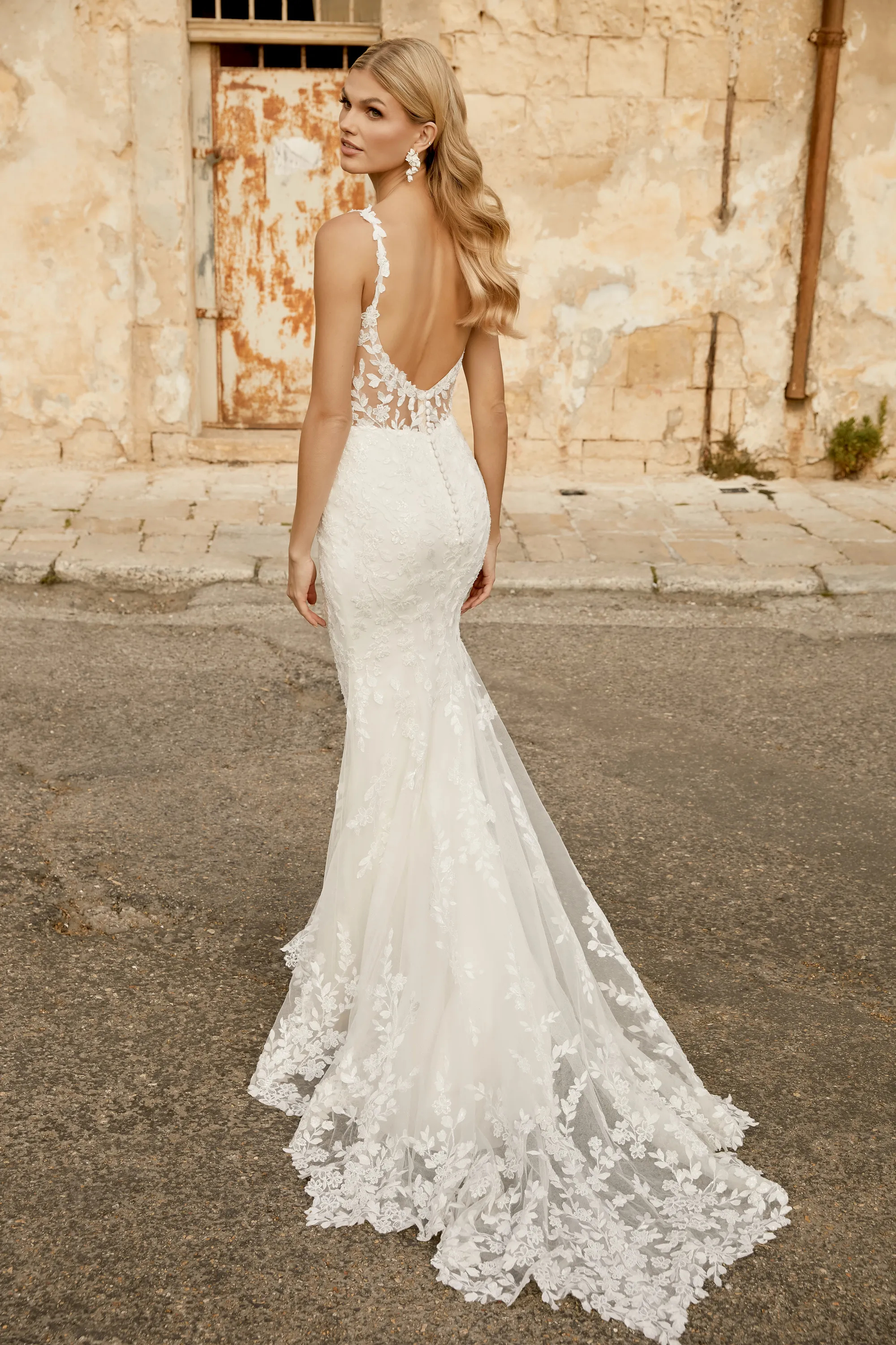Allover Scoop Fit and Flare Beading Sequins Tulle Chapel Wedding Dress 44482