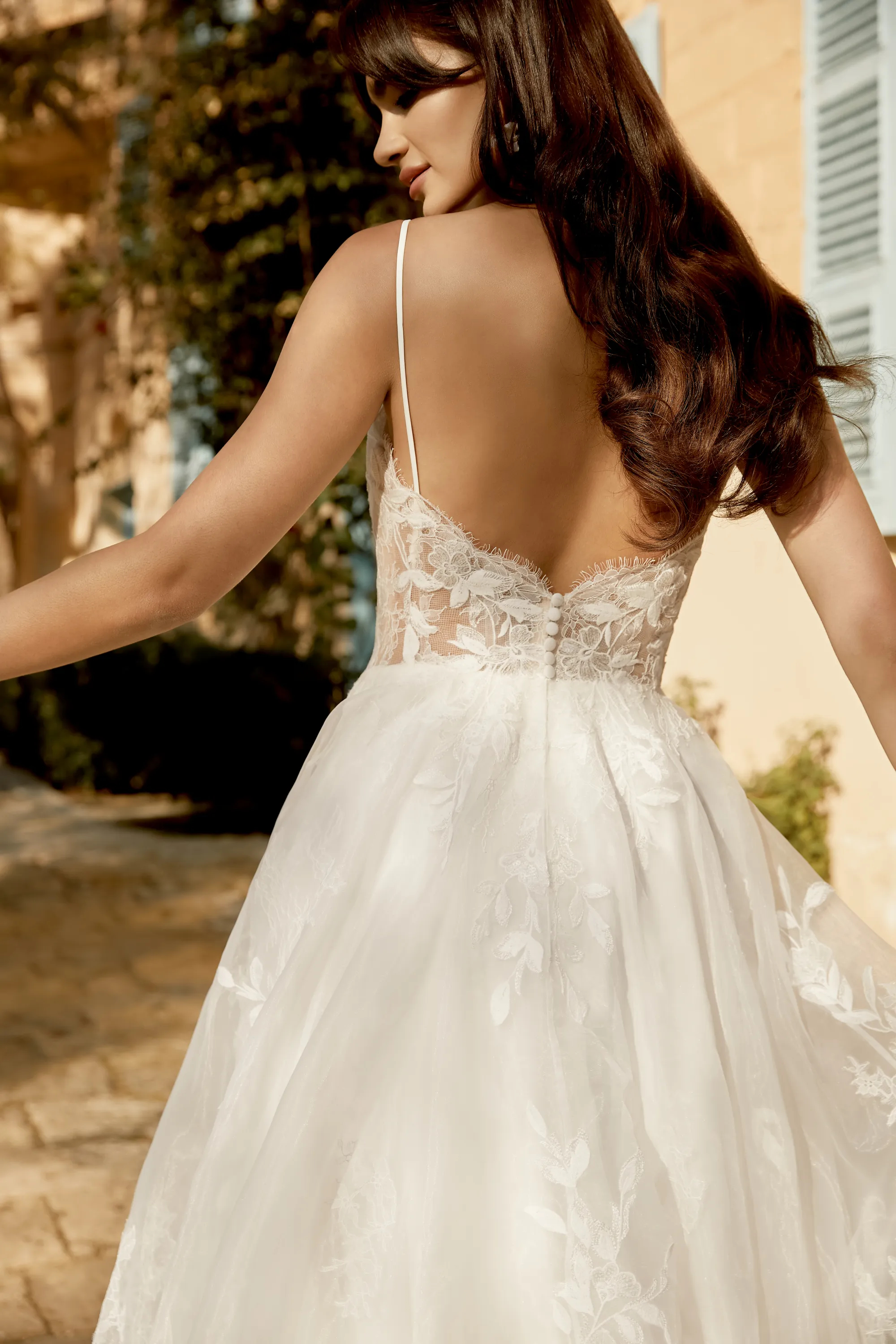 Graceful A-Line Plunge V-Neck Sequins Lace Wedding Dress 44486