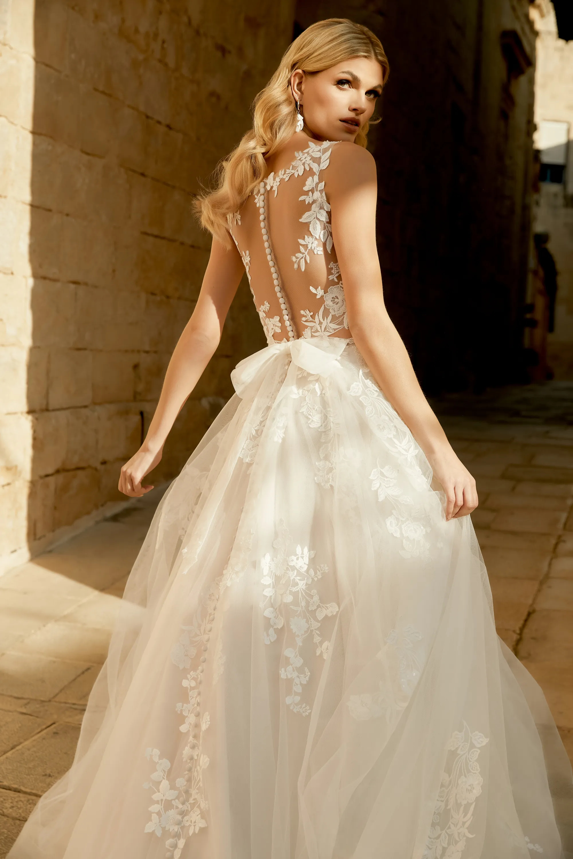A-Line Plunge V-Neck Sequins Lace Chapel Length Train Wedding Dress 44492