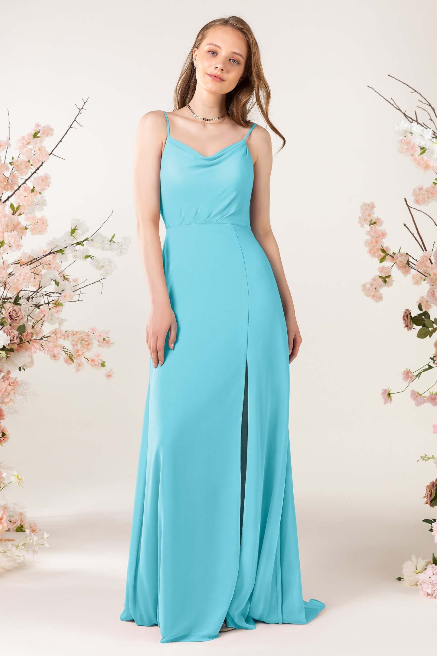 Sheath Sweep-Brush Train Chiffon Bridesmaid Dress CB0457