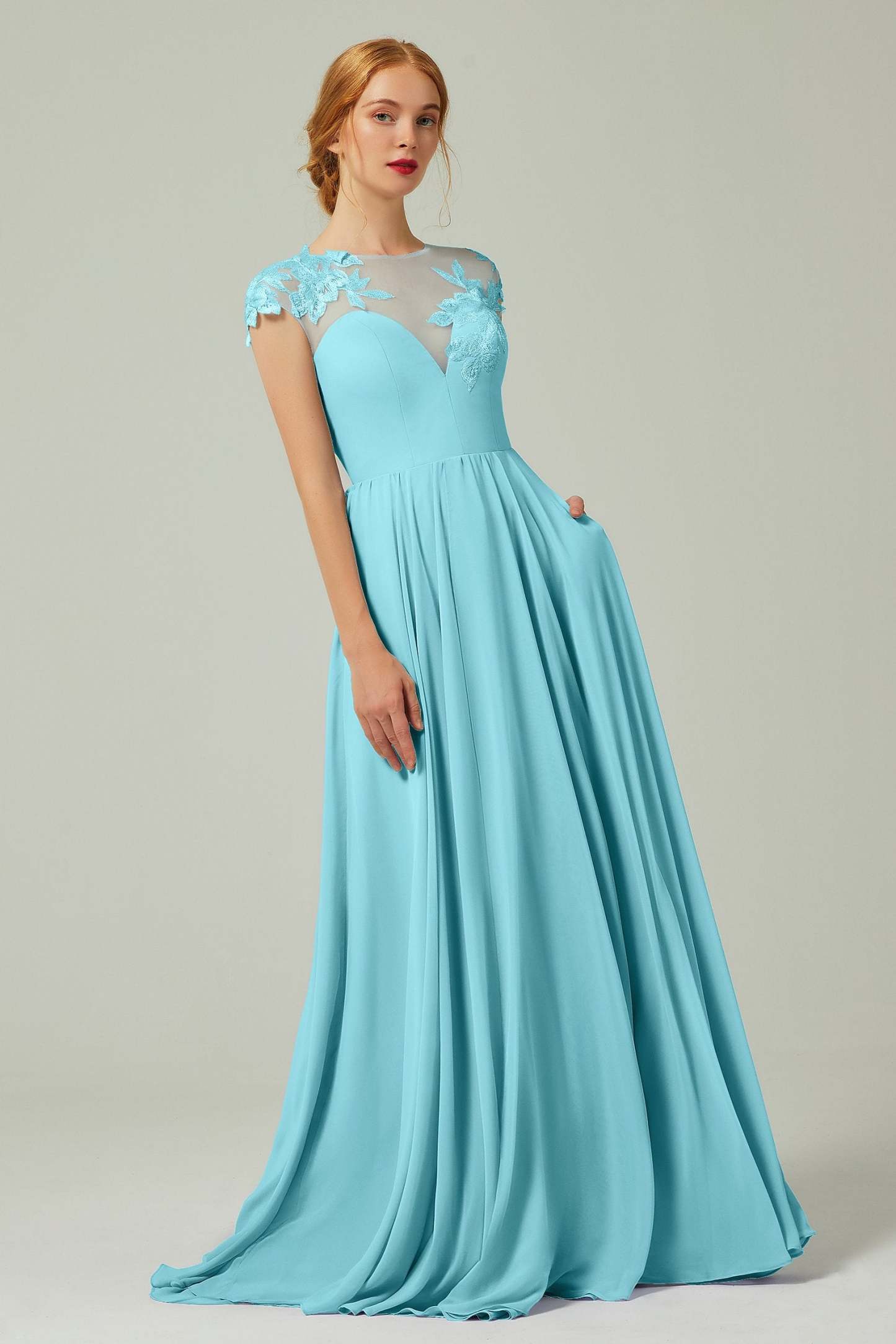 A-Line Sweep-Brush-Train Chiffon Bridesmaid Dress CB0248