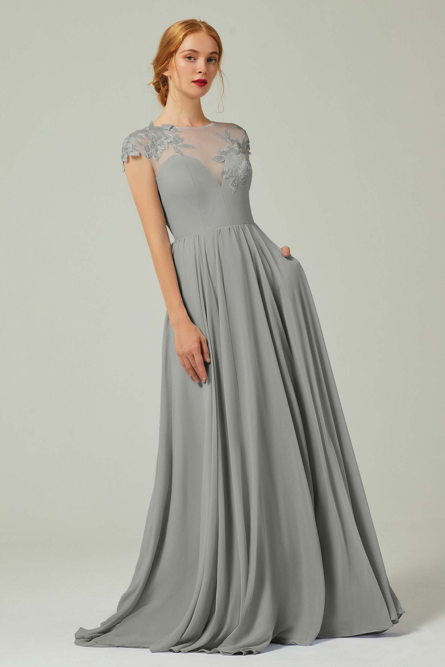 A-Line Sweep-Brush-Train Chiffon Bridesmaid Dress CB0248