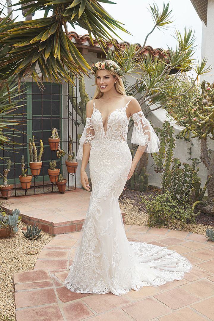 Unique Boho Fit and Flare Sweetheart Lace Wedding Dress #BL379
