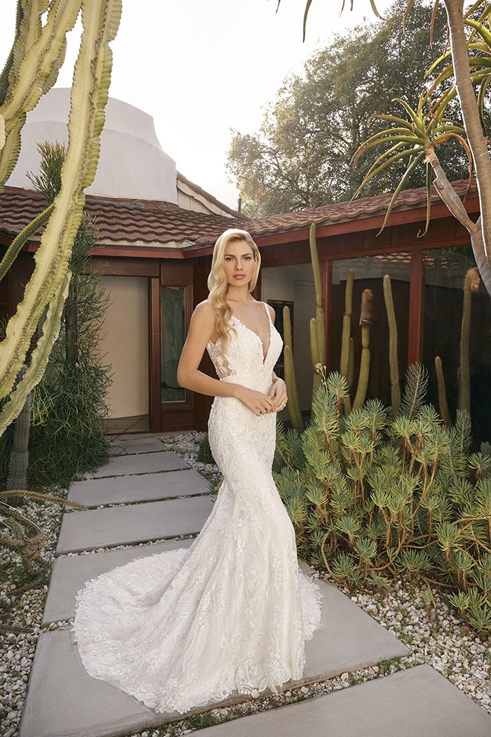Elegant Fit And Flare V-Neck Lace Straps Wedding Dress #BL384