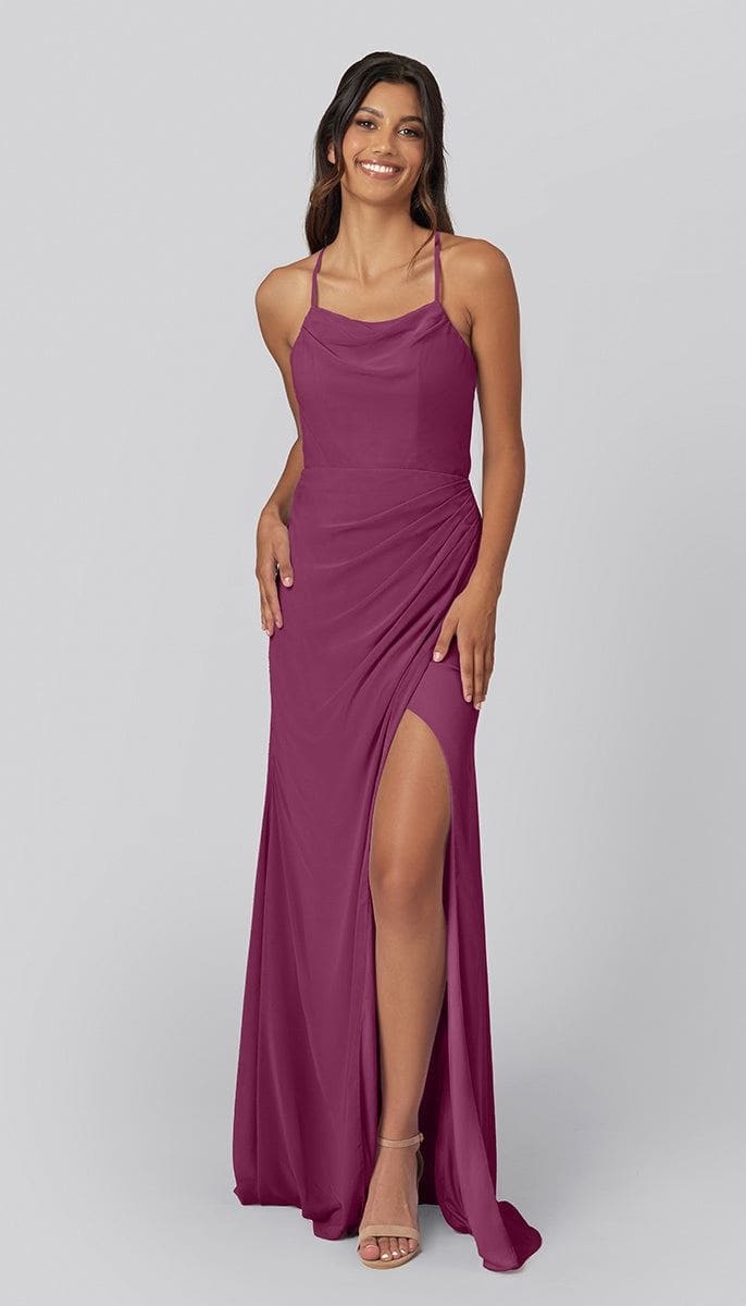 Stunning Sheath Cowl Neck Ruching Keyhole Back Bridesmaid Dress