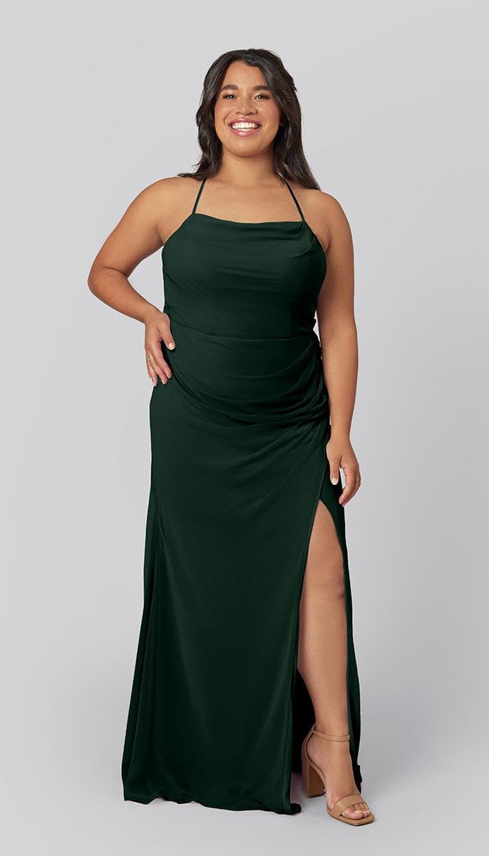 Stunning Sheath Cowl Neck Ruching Keyhole Back Bridesmaid Dress