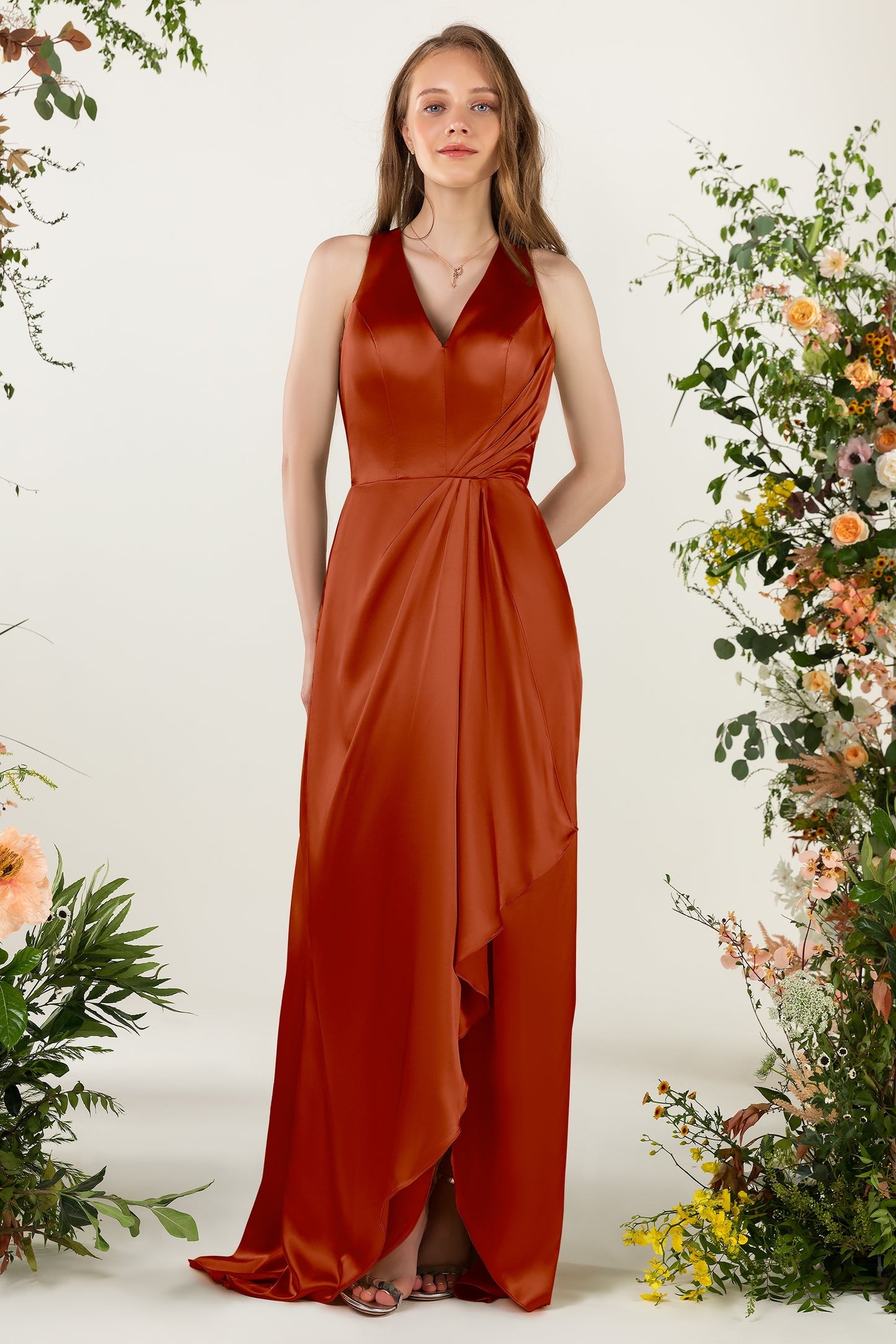 Sheath Sweep Acetate Satin Bridesmaid Dress Formal Dresses CB0499