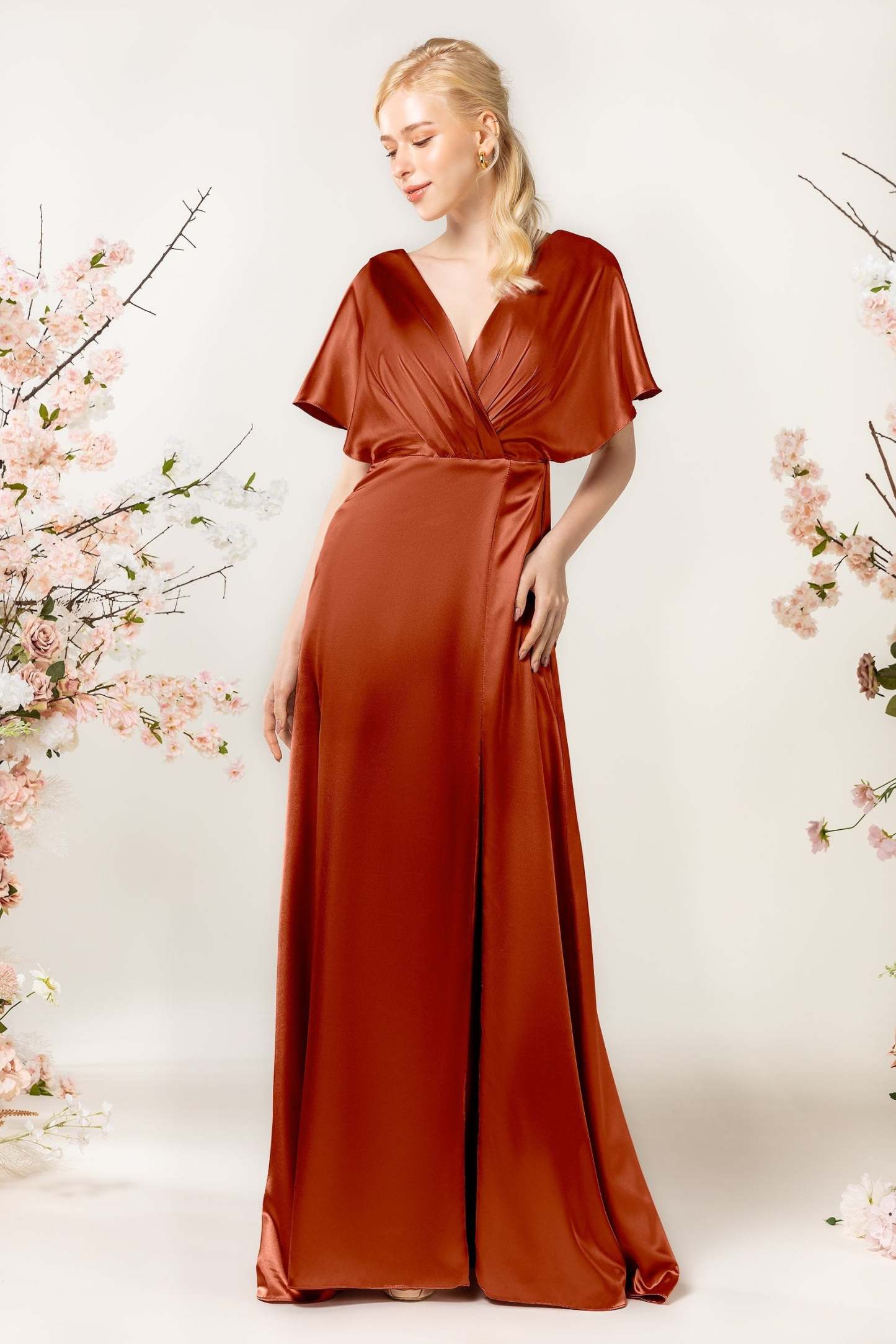 Sheath Sweep Acetate Satin Bridesmaid Dress Formal Dresses CB0505