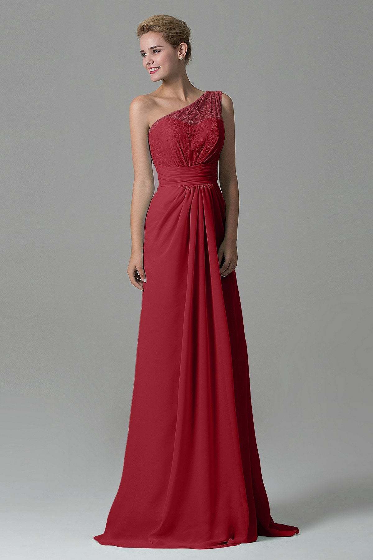 Sheath Sweep Train Lace/Chiffon Bridesmaid Dress COZK16004