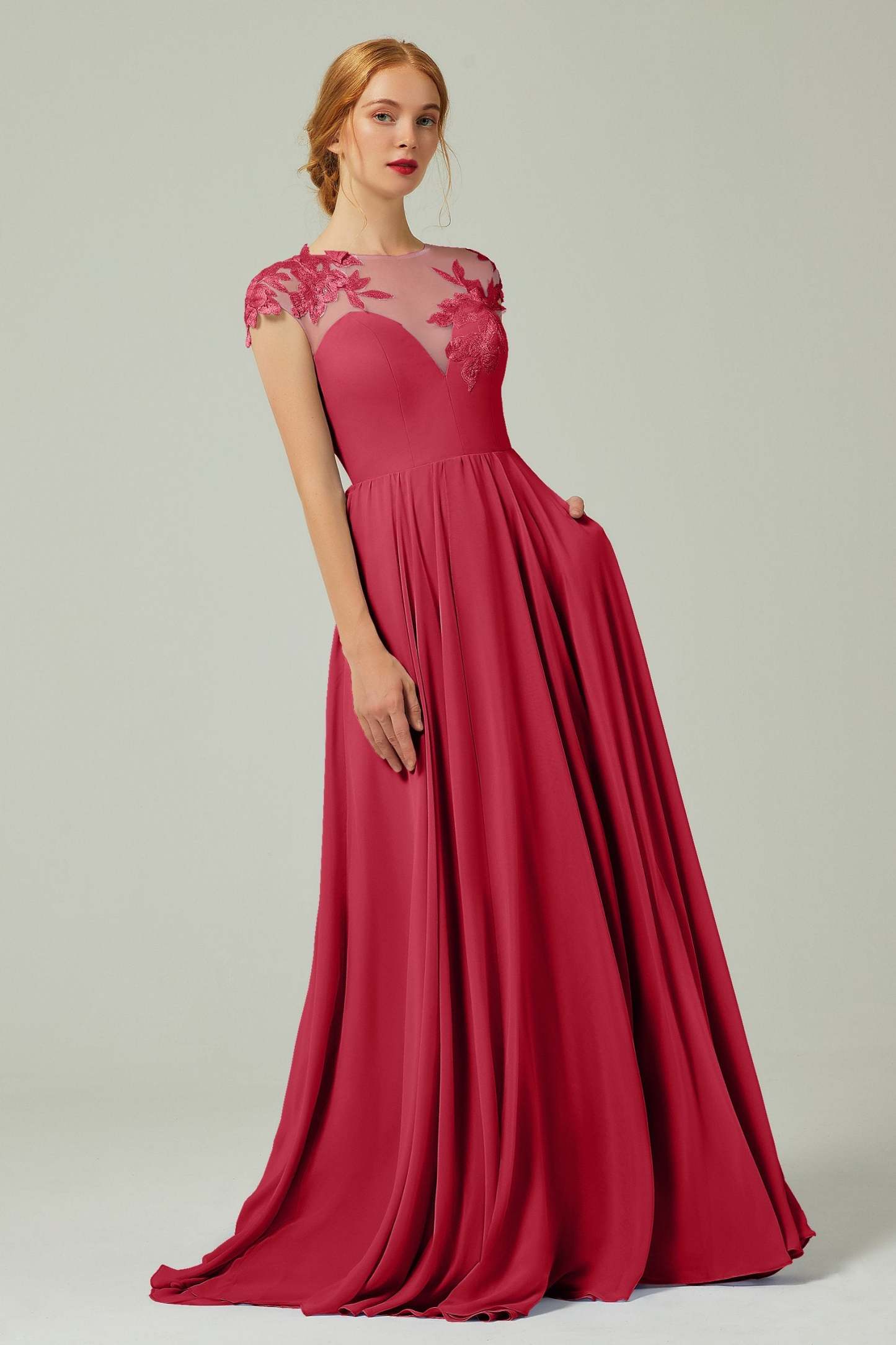 A-Line Sweep-Brush-Train Chiffon Bridesmaid Dress CB0248