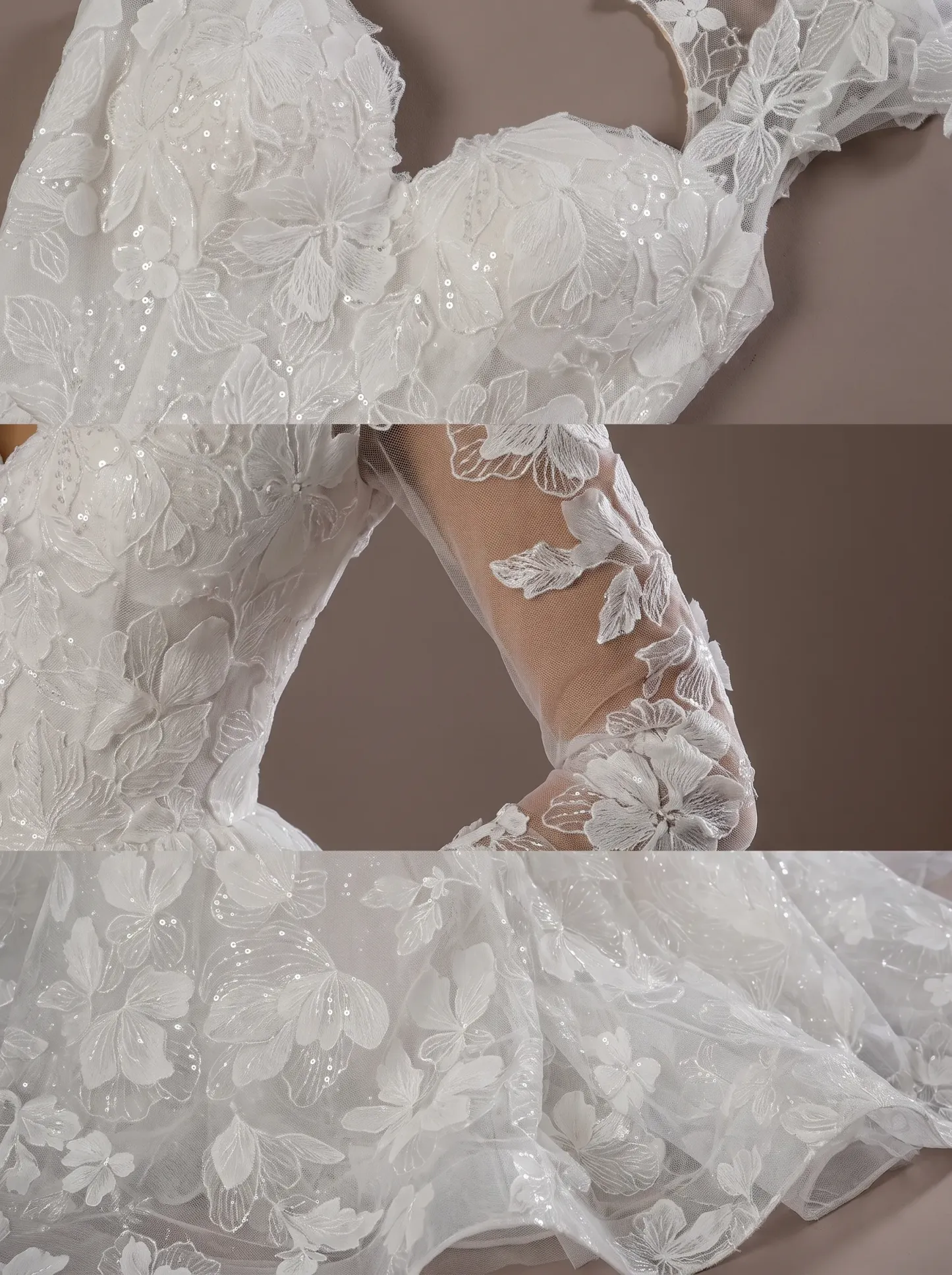 Romantic Long Sleeve Floral Lace Ball Gown Wedding Dress | Sweetheart Basque Waist Tulle Bridal Gown W6004