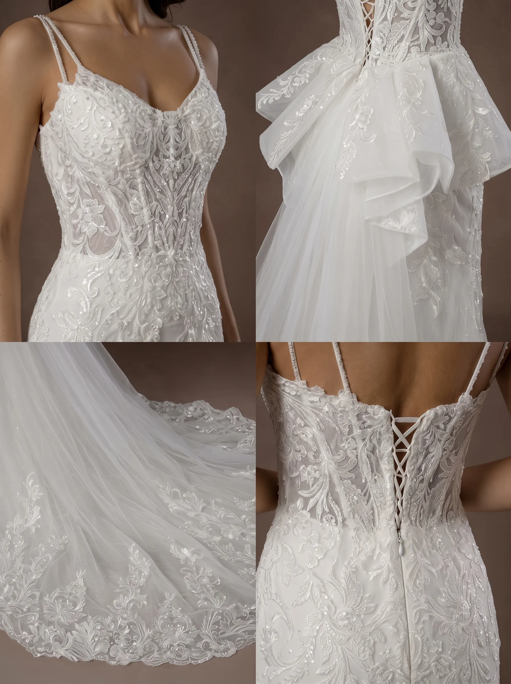 2-Way Convertible Lace Mermaid Wedding Dress | Corset Sweetheart Bridal Gown with Detachable Tulle Bow Overskirt Train W6006