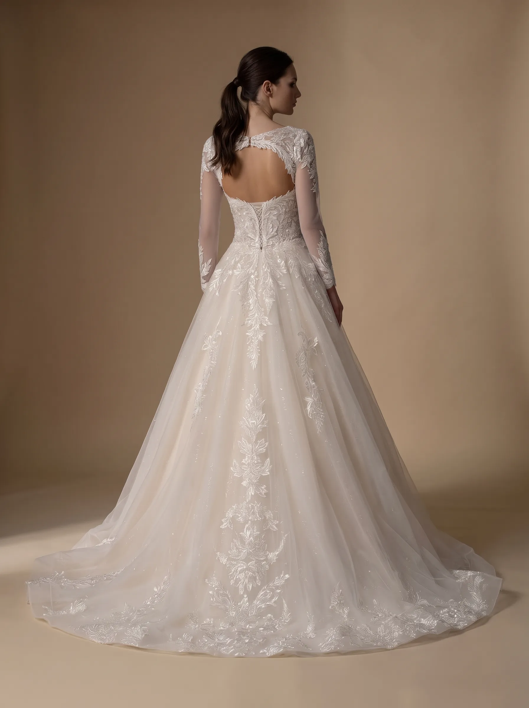 2-Way Convertible Floral Lace A-Line Wedding Dress | Strapless Sweetheart Bridal Gown with Detachable Long Sleeve Bolero Jacket W6008