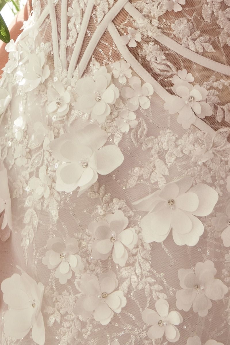 Sheath Sweetheart Strapless Floral Appliques Midi Short Bridal Dress WL083