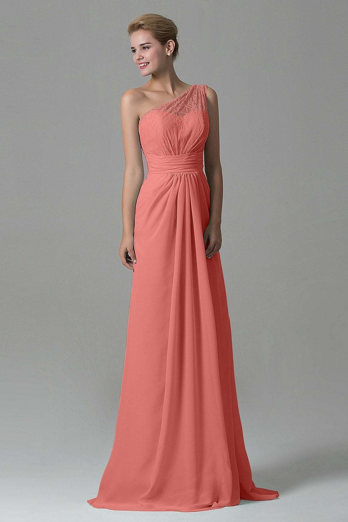 Sheath Sweep Train Lace/Chiffon Bridesmaid Dress COZK16004