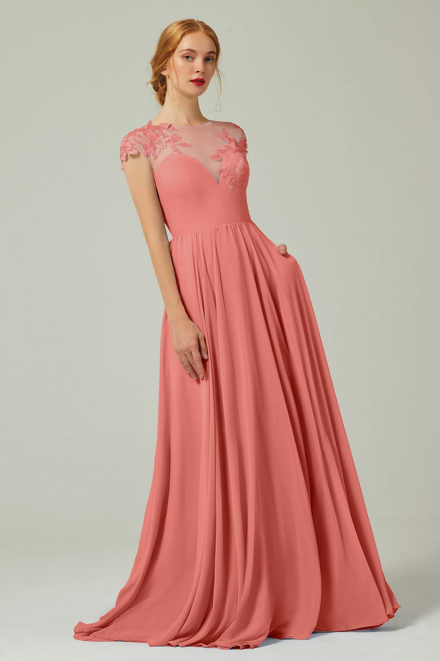 A-Line Sweep-Brush-Train Chiffon Bridesmaid Dress CB0248