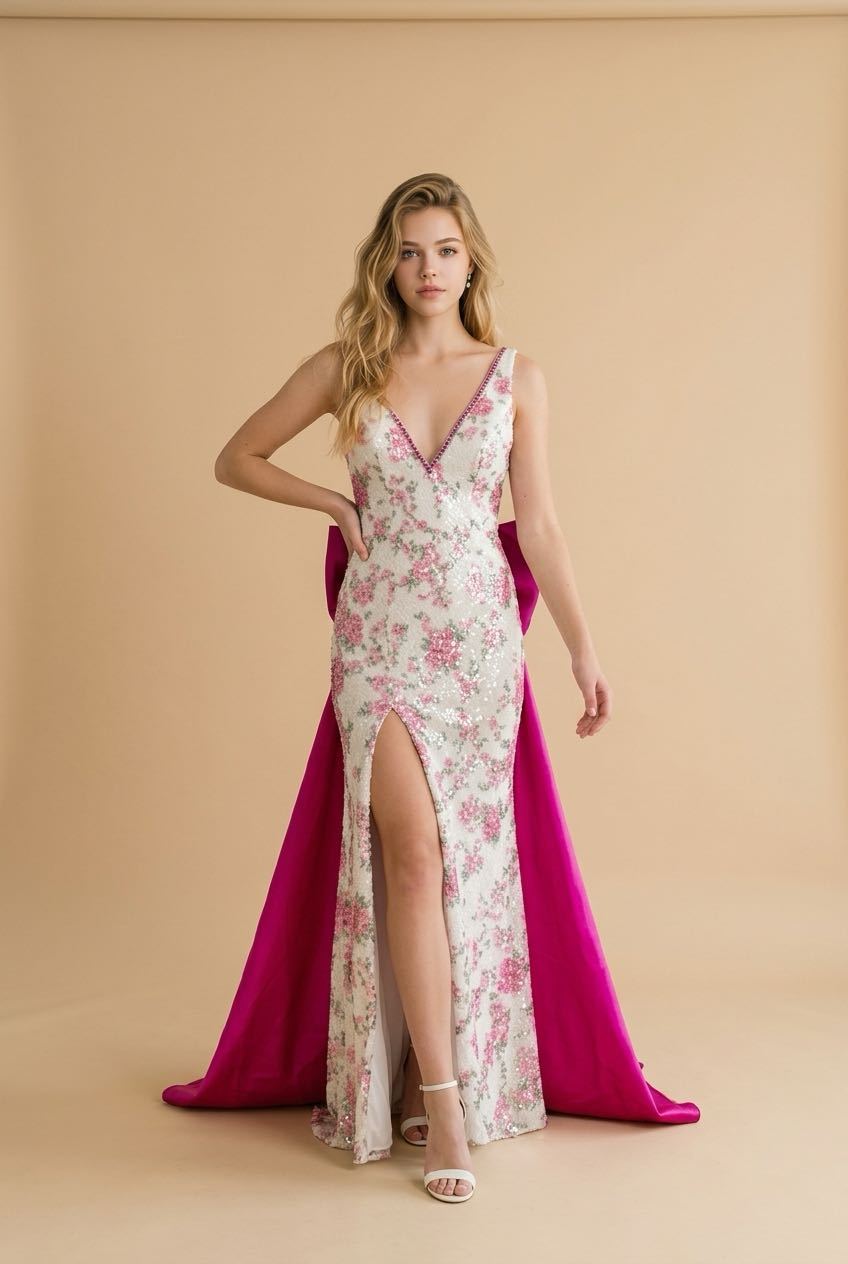 #3721 Fitted strapless brocade gown.