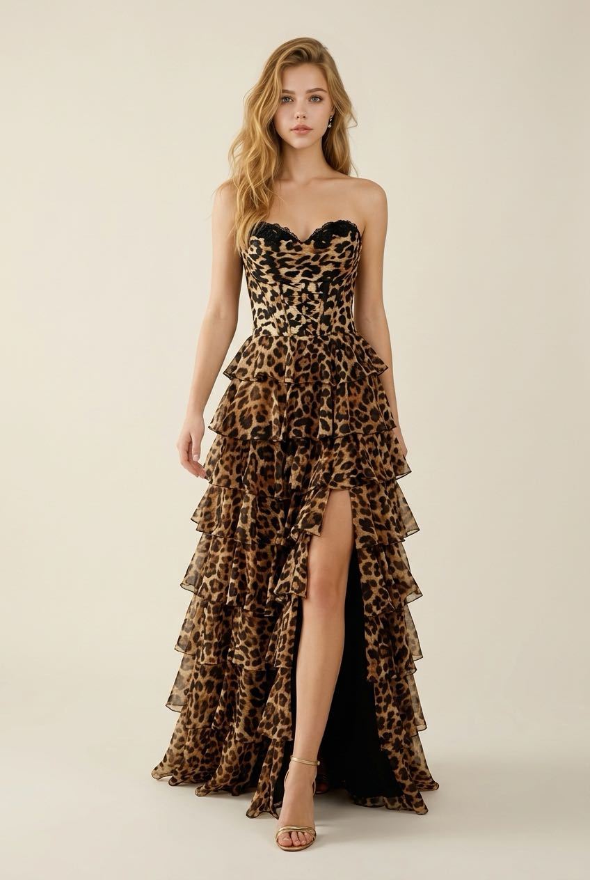 #3722 Fitted strapless brocade gown