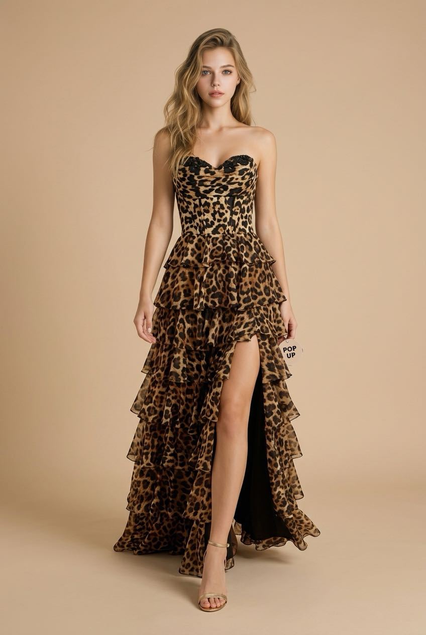 #3722 Fitted strapless brocade gown