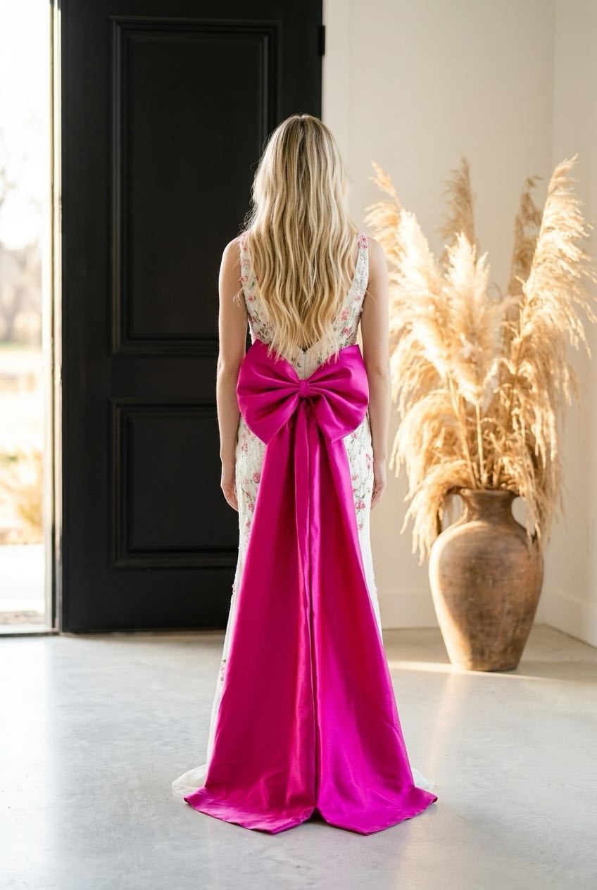 #3721 Fitted strapless brocade gown.