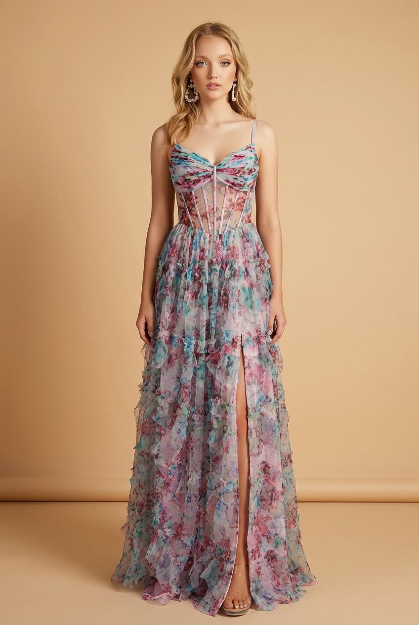 [Copy]couture lee #3741 #floor-length evening gown featuring a plunging V-neckline