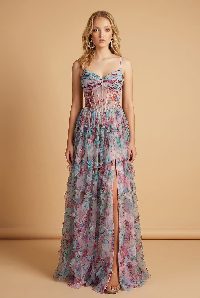 [Copy]couture lee #3741 #floor-length evening gown featuring a plunging V-neckline