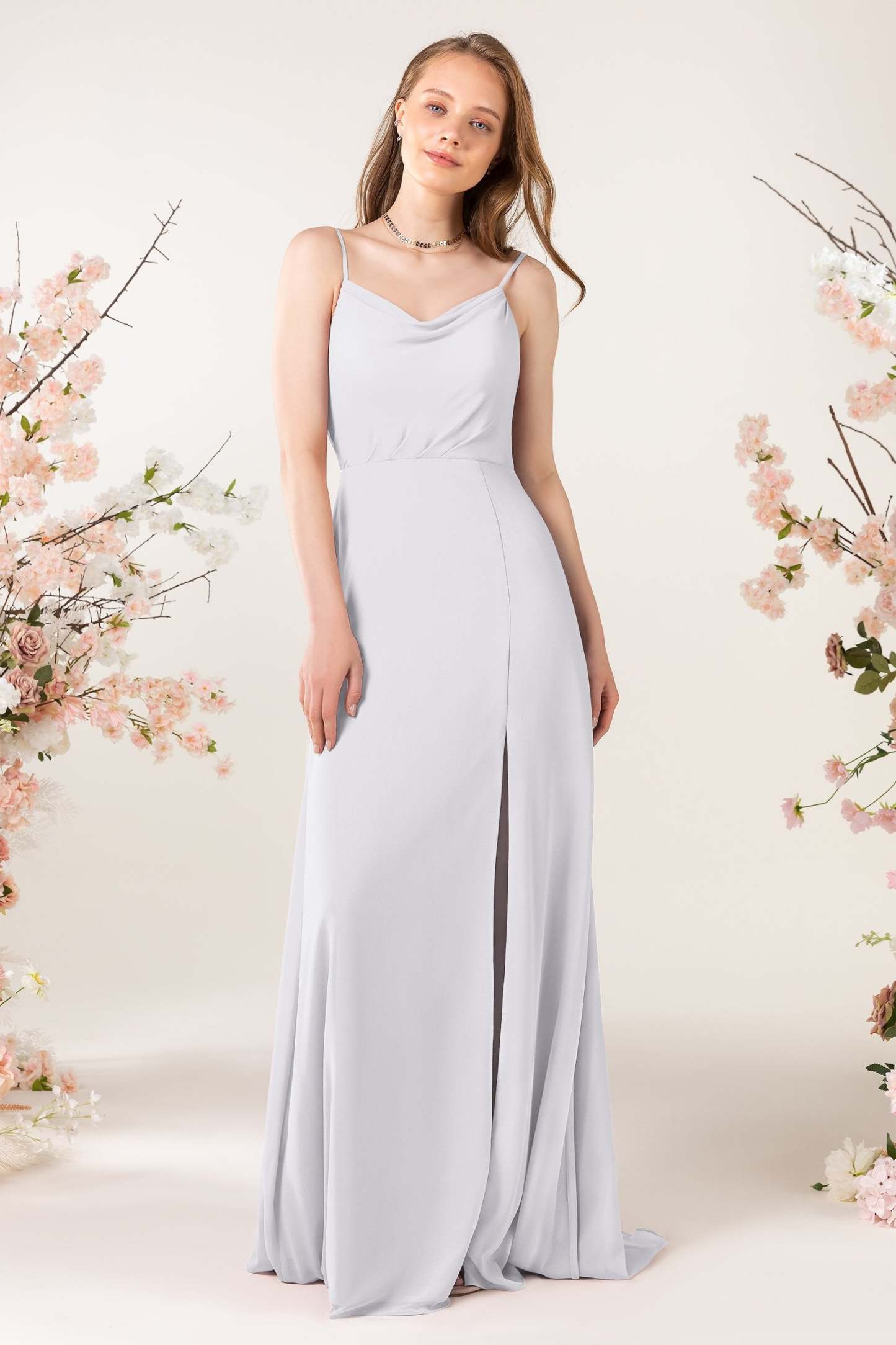 Sheath Sweep-Brush Train Chiffon Bridesmaid Dress CB0457