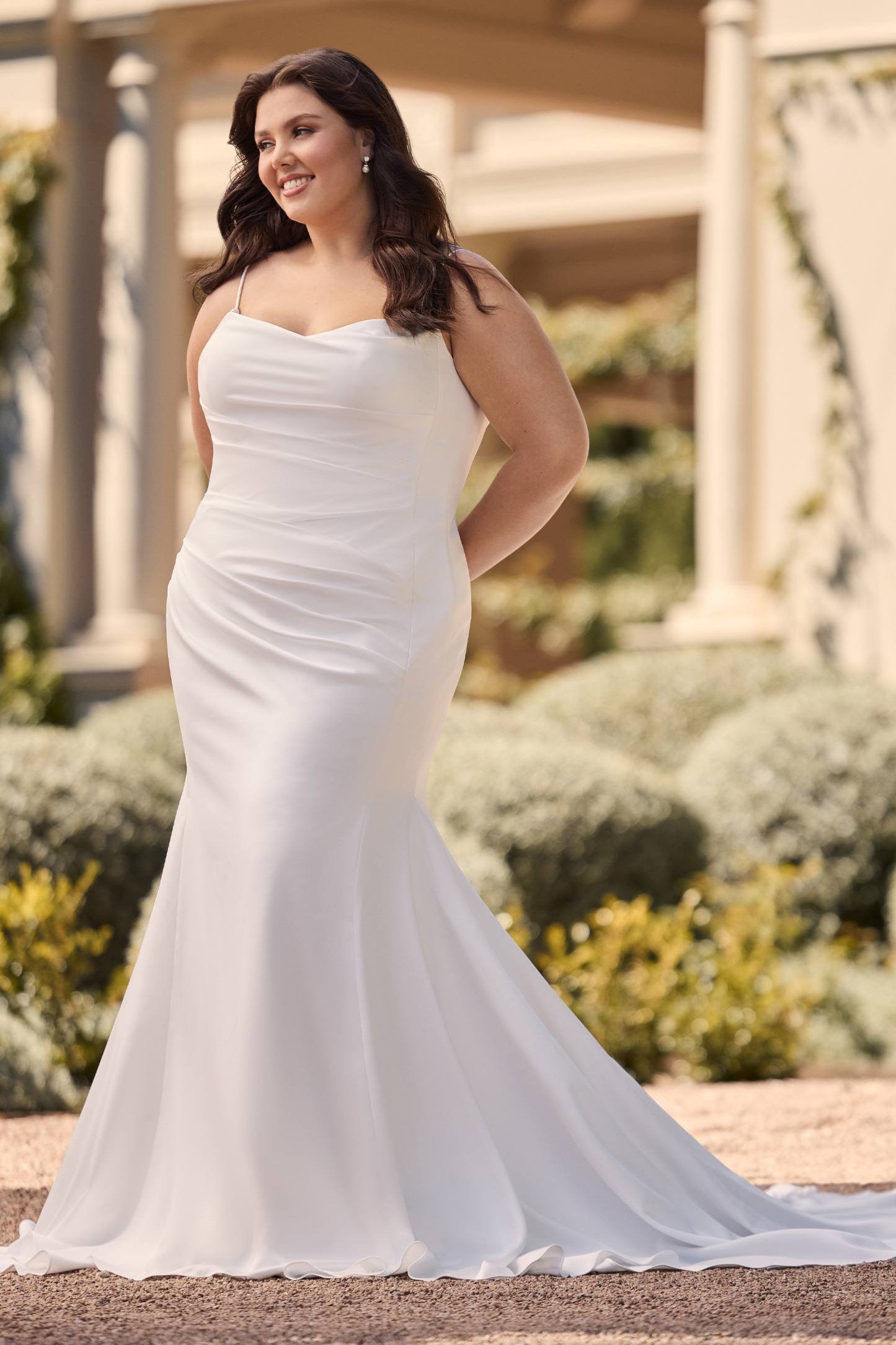 Modern Bride Dress with Low Cowl Back Liss | Style Y3170