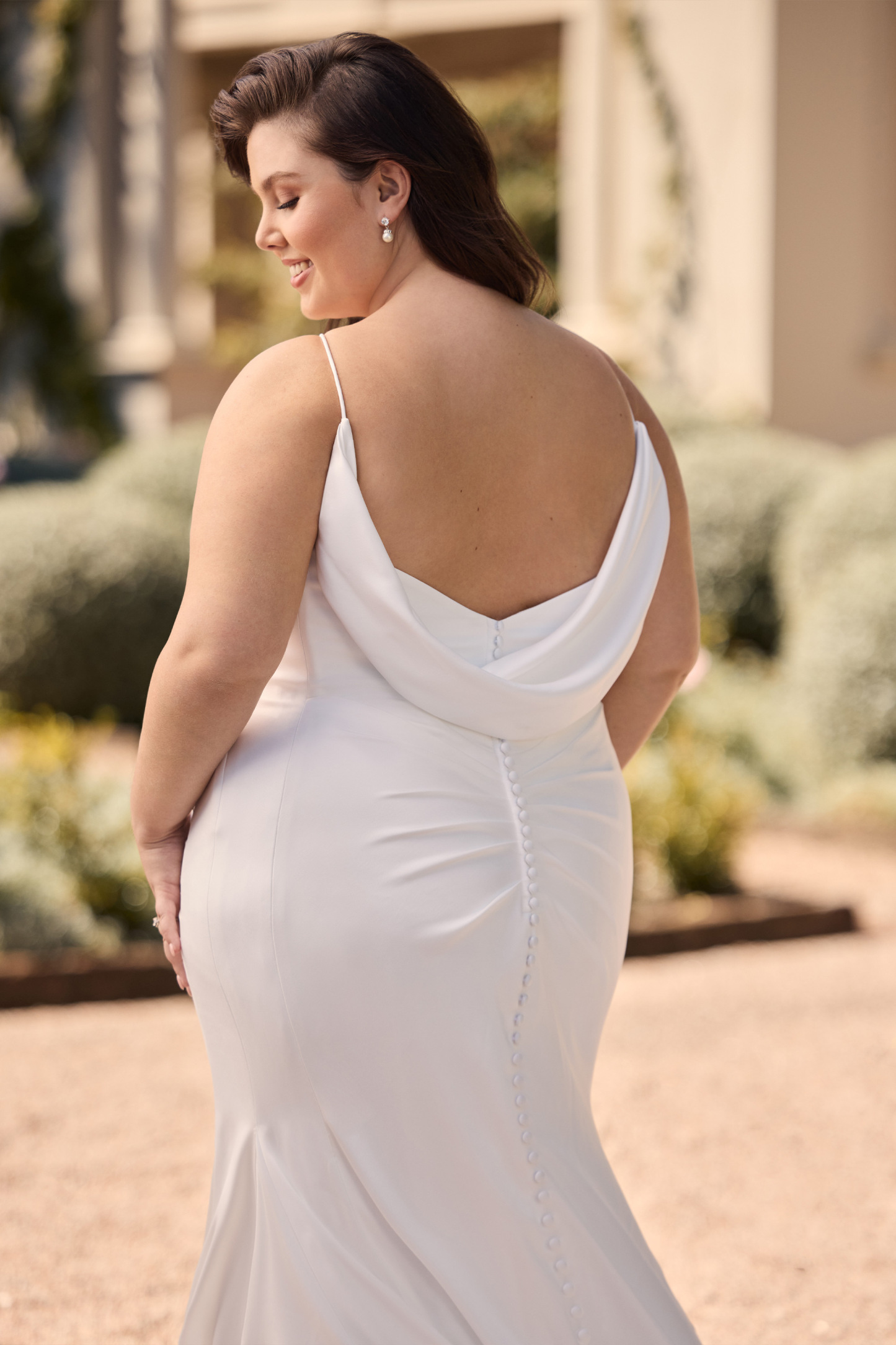 Modern Bride Dress with Low Cowl Back Liss | Style Y3170