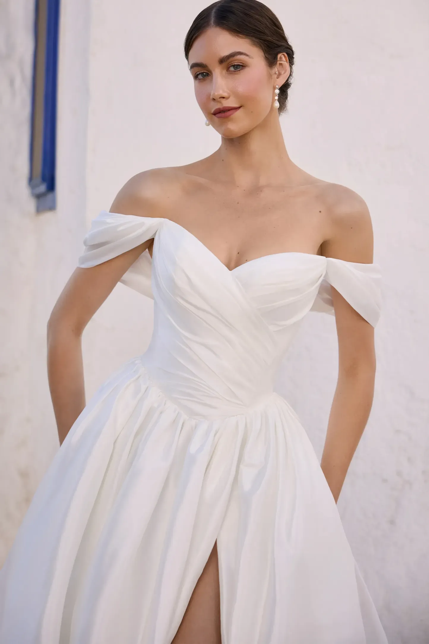 Sexy Sweetheart Off The Shoulder Skirt Split Taffeta Bridal Gown #Sophia Tolli Y3191
