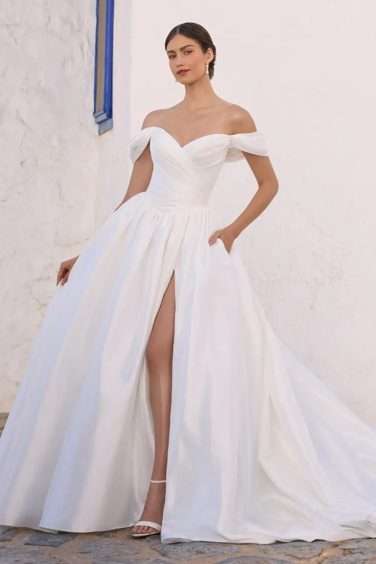 Sexy Sweetheart Off The Shoulder Skirt Split Taffeta Bridal Gown #Sophia Tolli Y3191