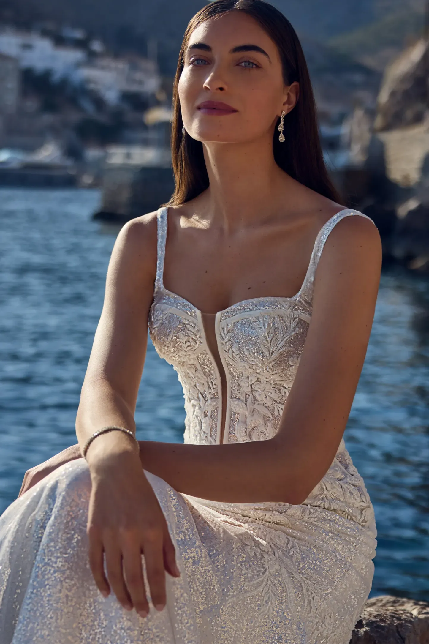 Glamorous Wedding Dress with Dramatic Lace Train #Sophia Tolli Y3196