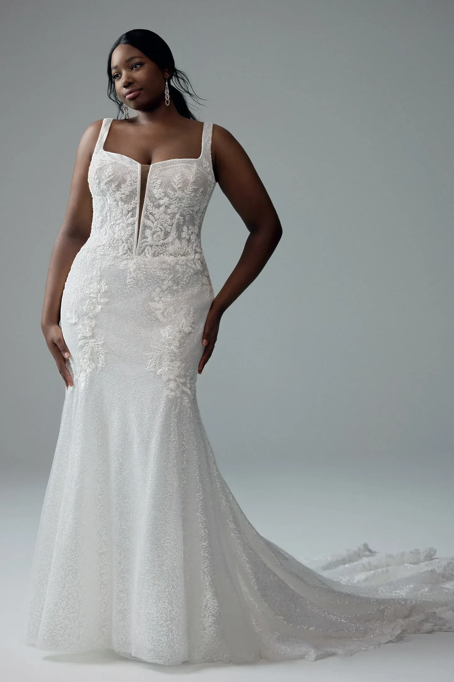 Glamorous Wedding Dress with Dramatic Lace Train #Sophia Tolli Y3196