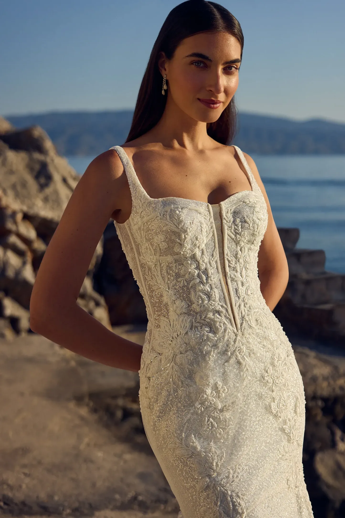 Glamorous Wedding Dress with Dramatic Lace Train #Sophia Tolli Y3196