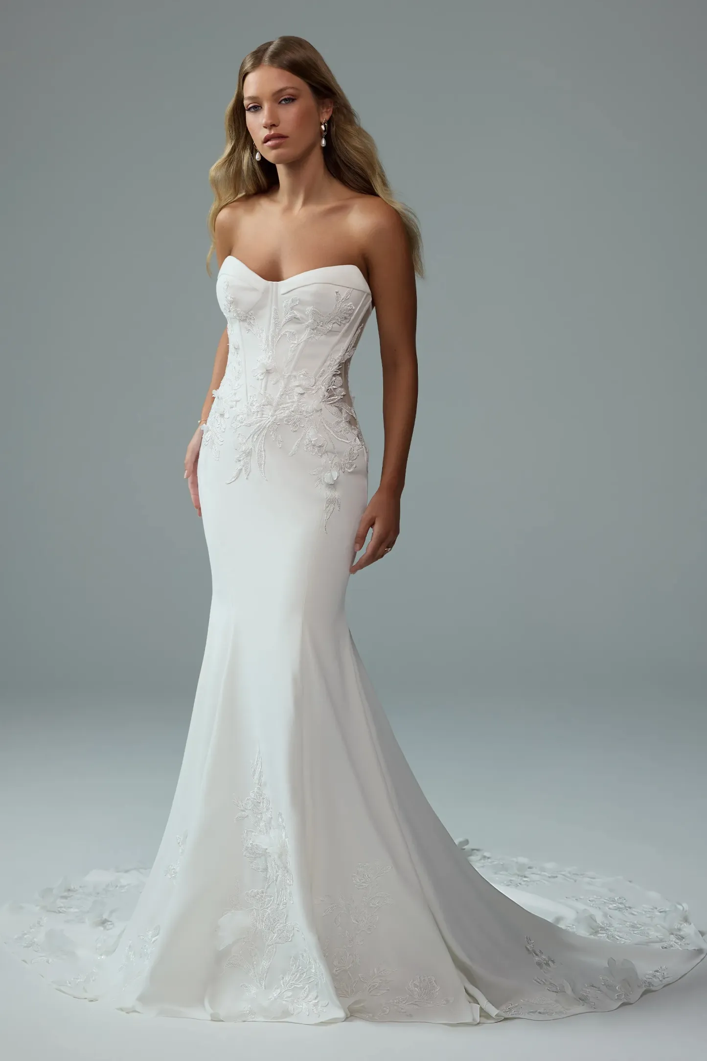 Sexy Crepe Fit and Flare Wedding Dress #Sophia Tolli Y3205
