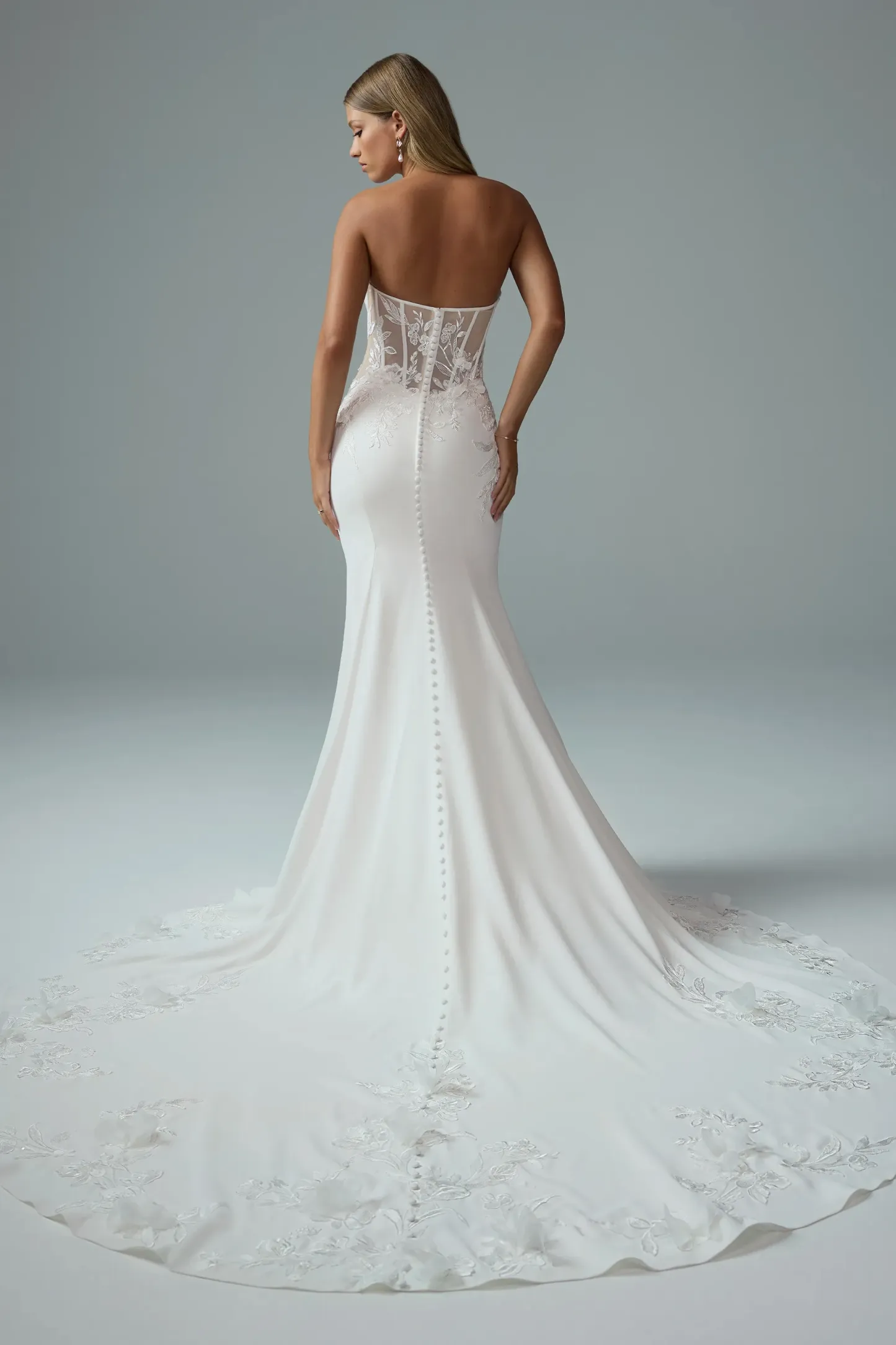 Sexy Crepe Fit and Flare Wedding Dress #Sophia Tolli Y3205