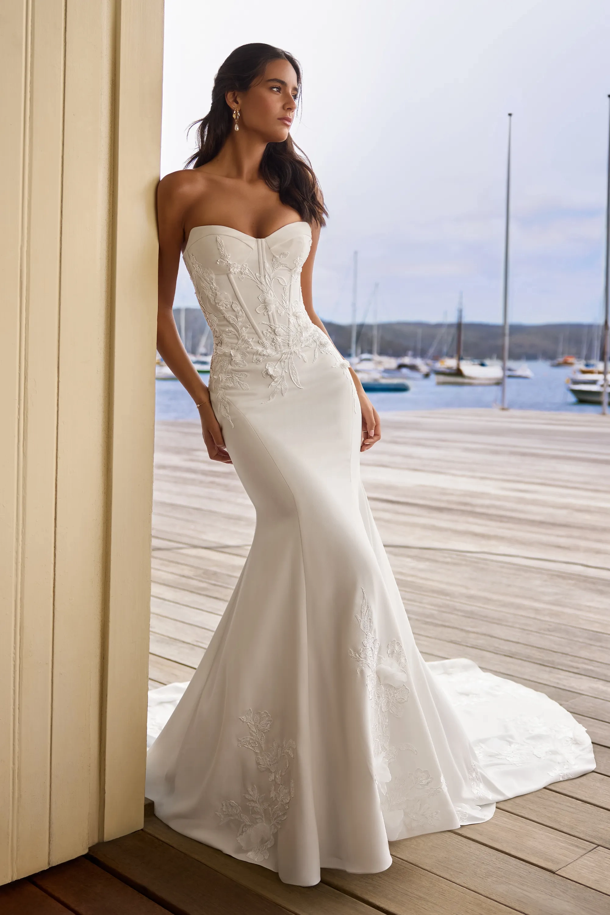 Sexy Crepe Fit and Flare Wedding Dress #Sophia Tolli Y3205