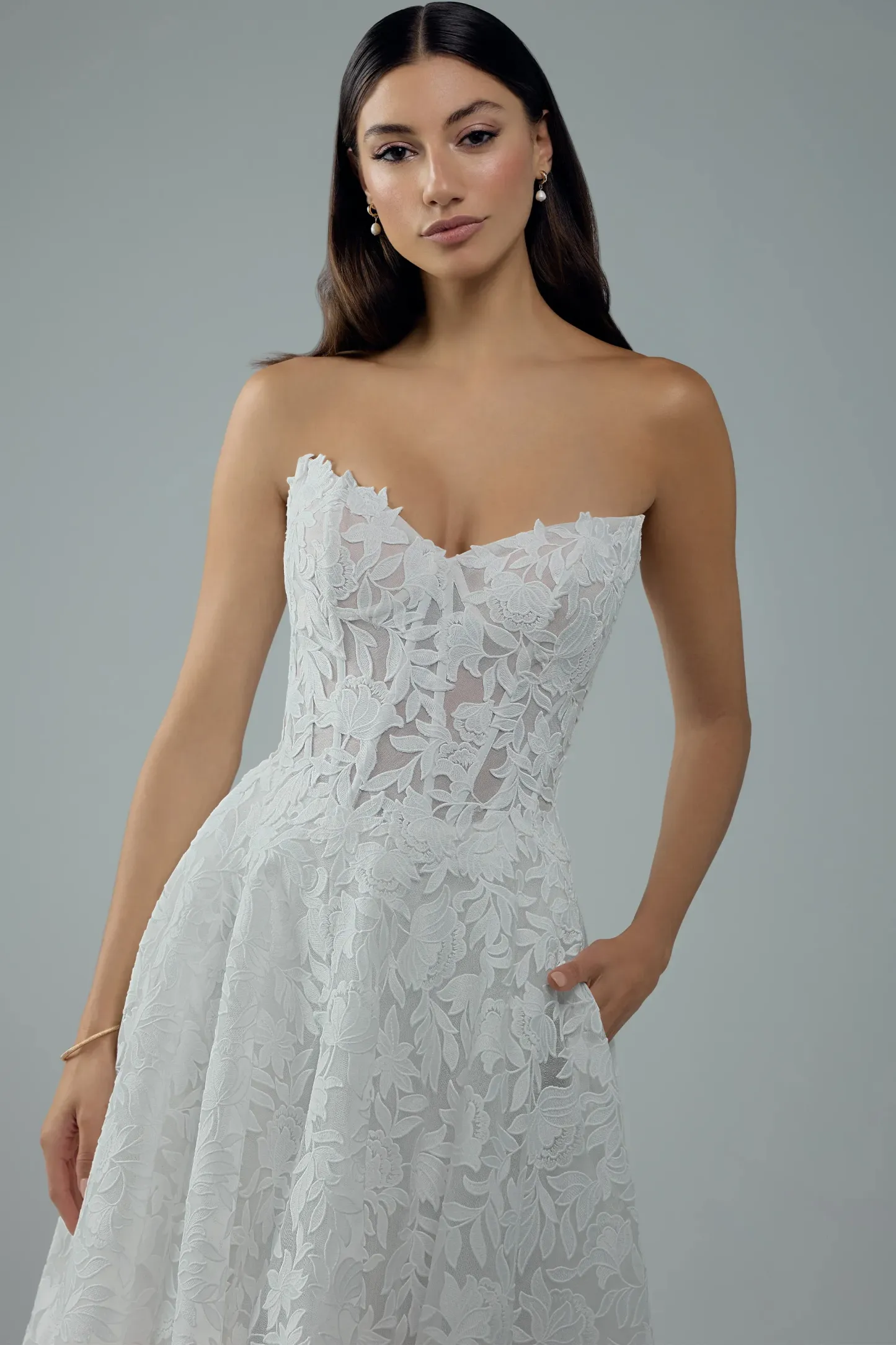 V-Neck Overlace Wedding Dress with Sheer Bodice #Sophia Tolli Y3229