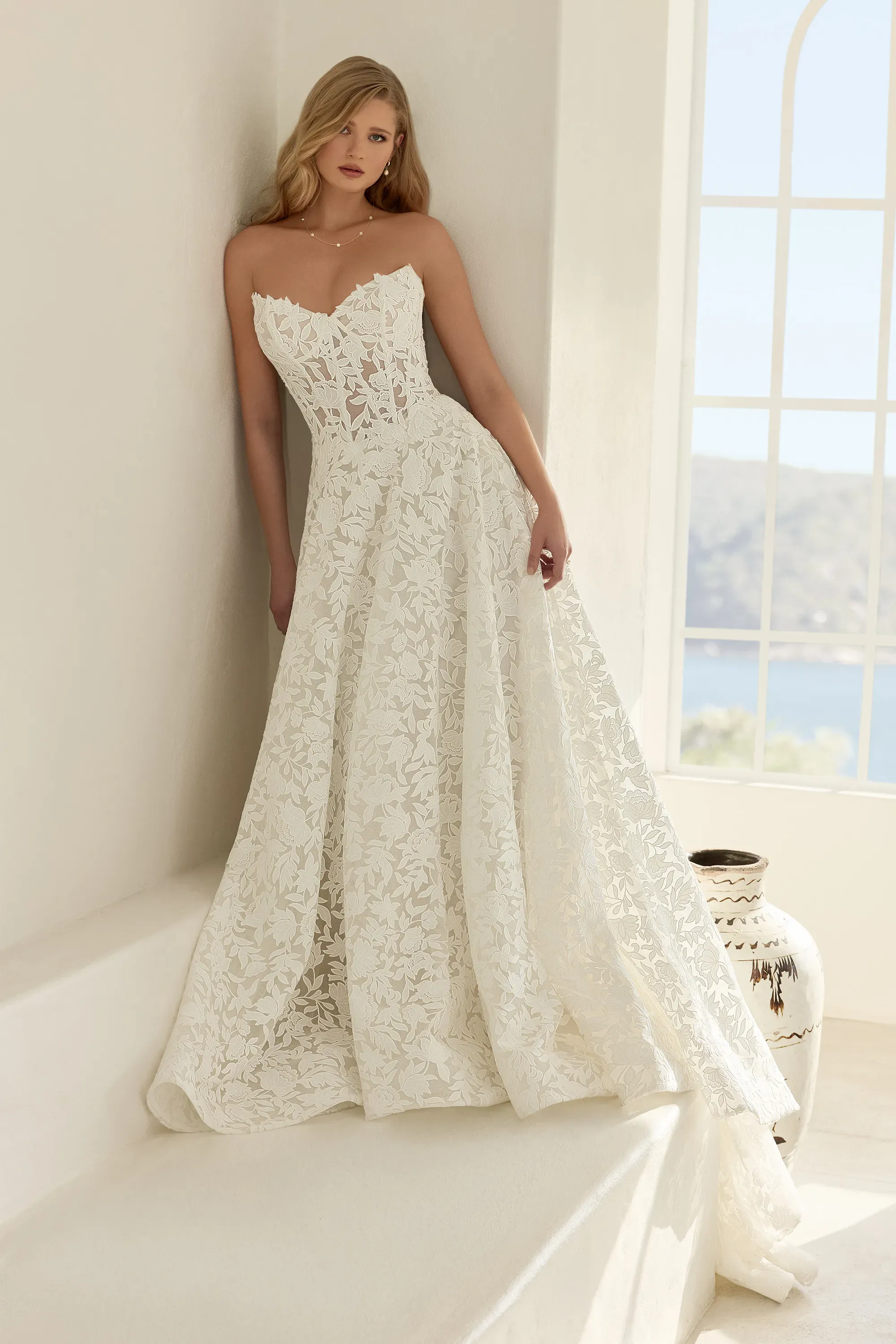 V-Neck Overlace Wedding Dress with Sheer Bodice #Sophia Tolli Y3229