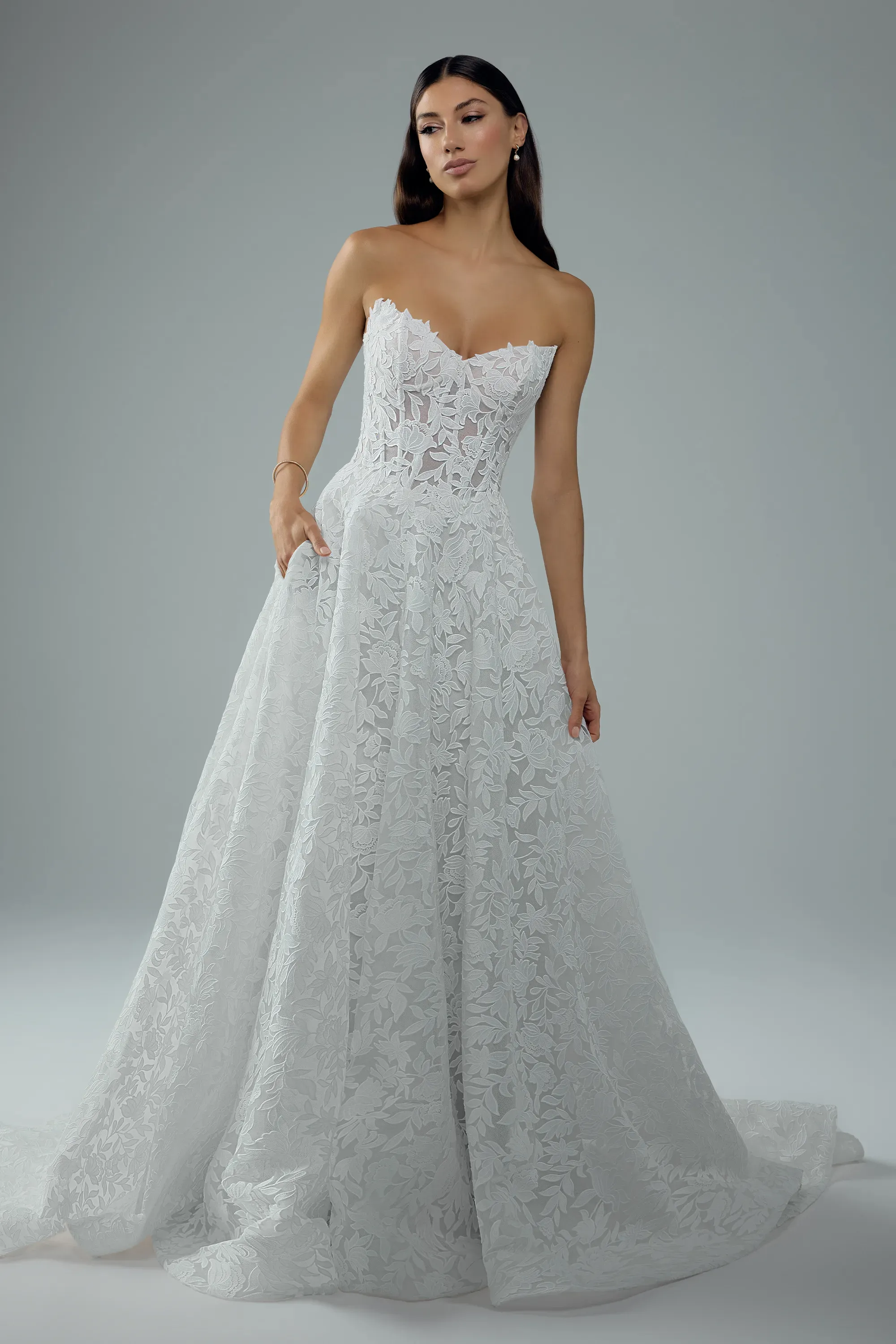 V-Neck Overlace Wedding Dress with Sheer Bodice #Sophia Tolli Y3229