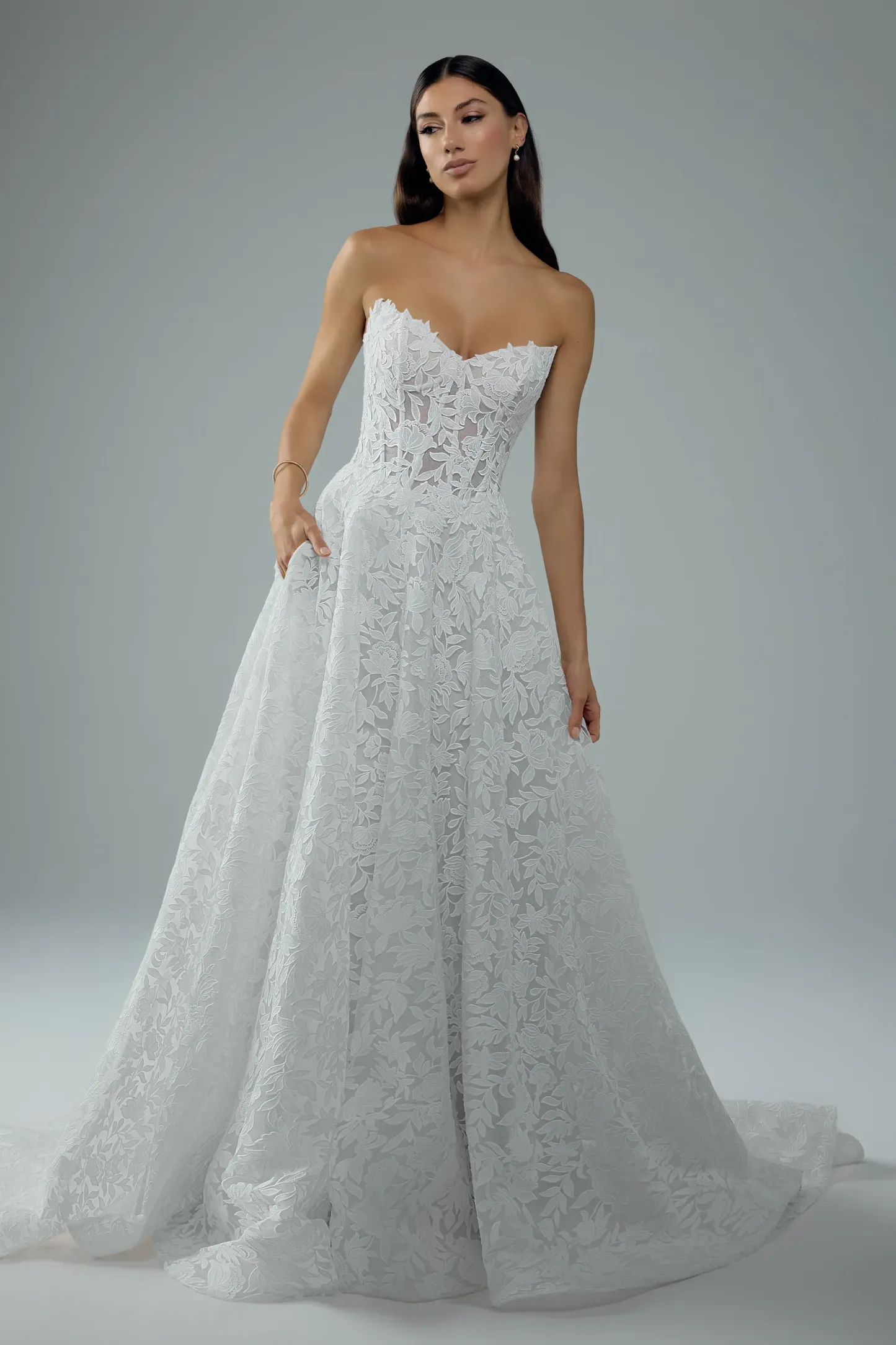 V-Neck Overlace Wedding Dress with Sheer Bodice #Sophia Tolli Y3229