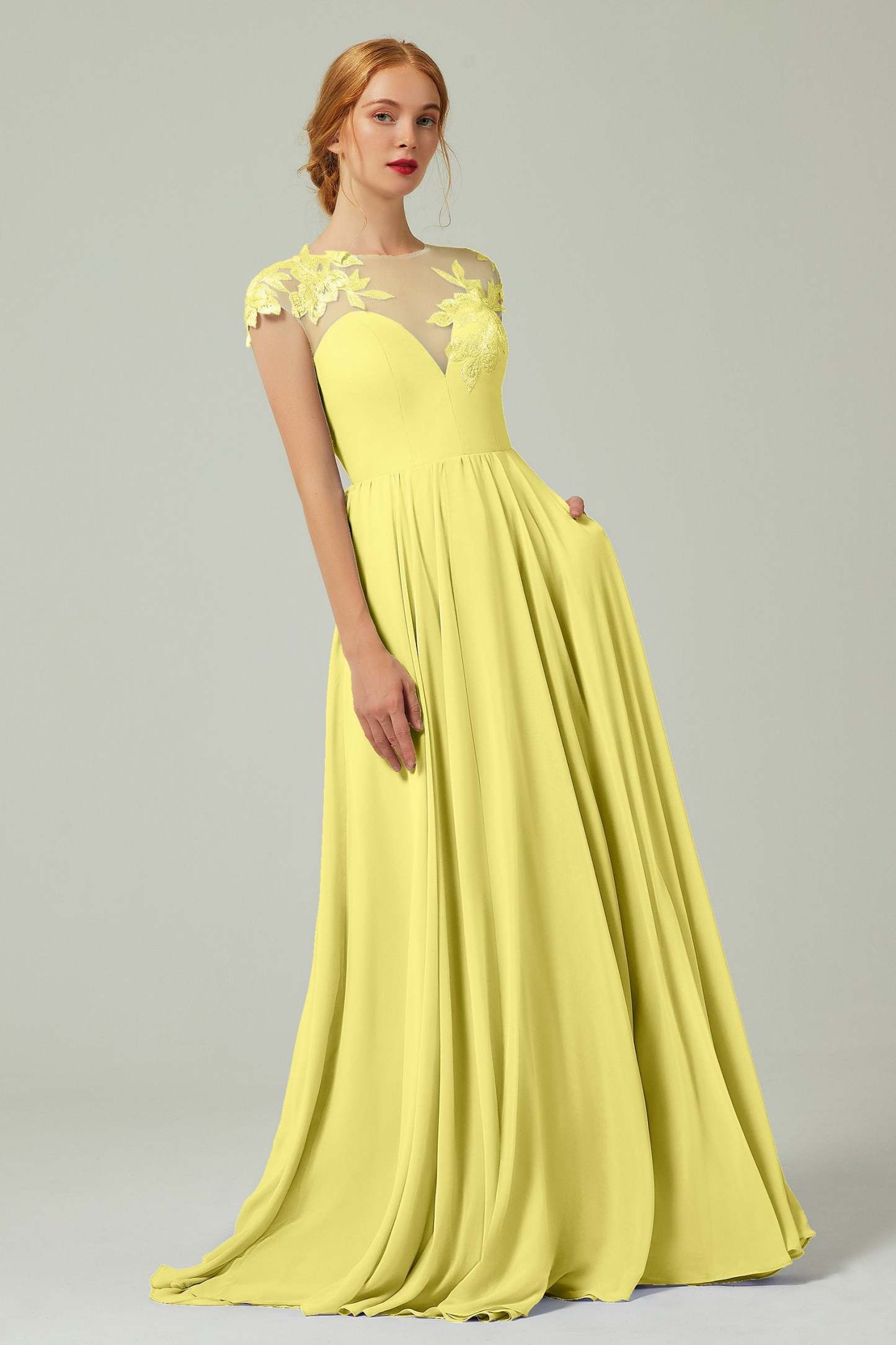 A-Line Sweep-Brush-Train Chiffon Bridesmaid Dress CB0248
