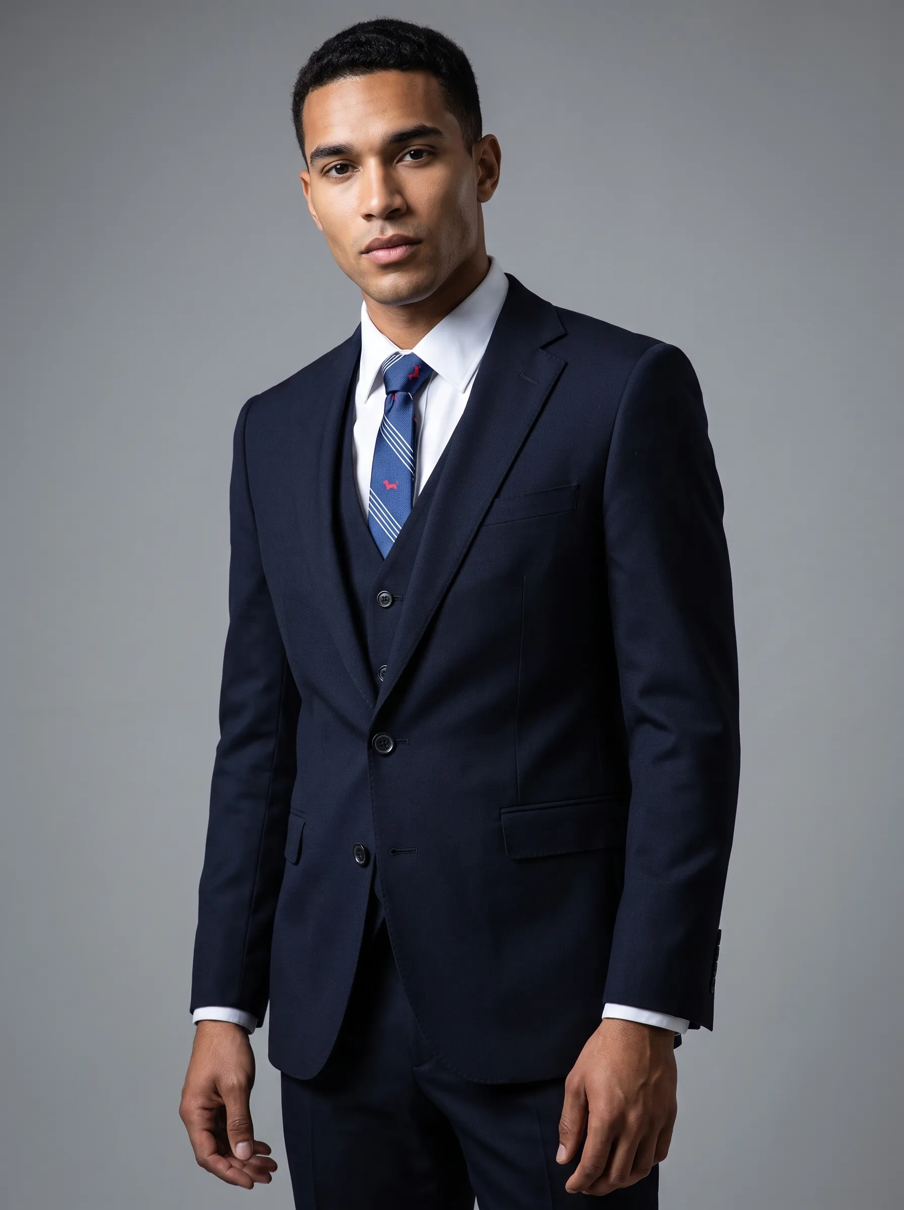 [Copy]Classic Navy Blue Single-Breasted Formal Suit | Men's Modern Slim Fit Notch Lapel 2-Piece Tuxedo