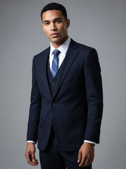 [Copy]Classic Navy Blue Single-Breasted Formal Suit | Men's Modern Slim Fit Notch Lapel 2-Piece Tuxedo