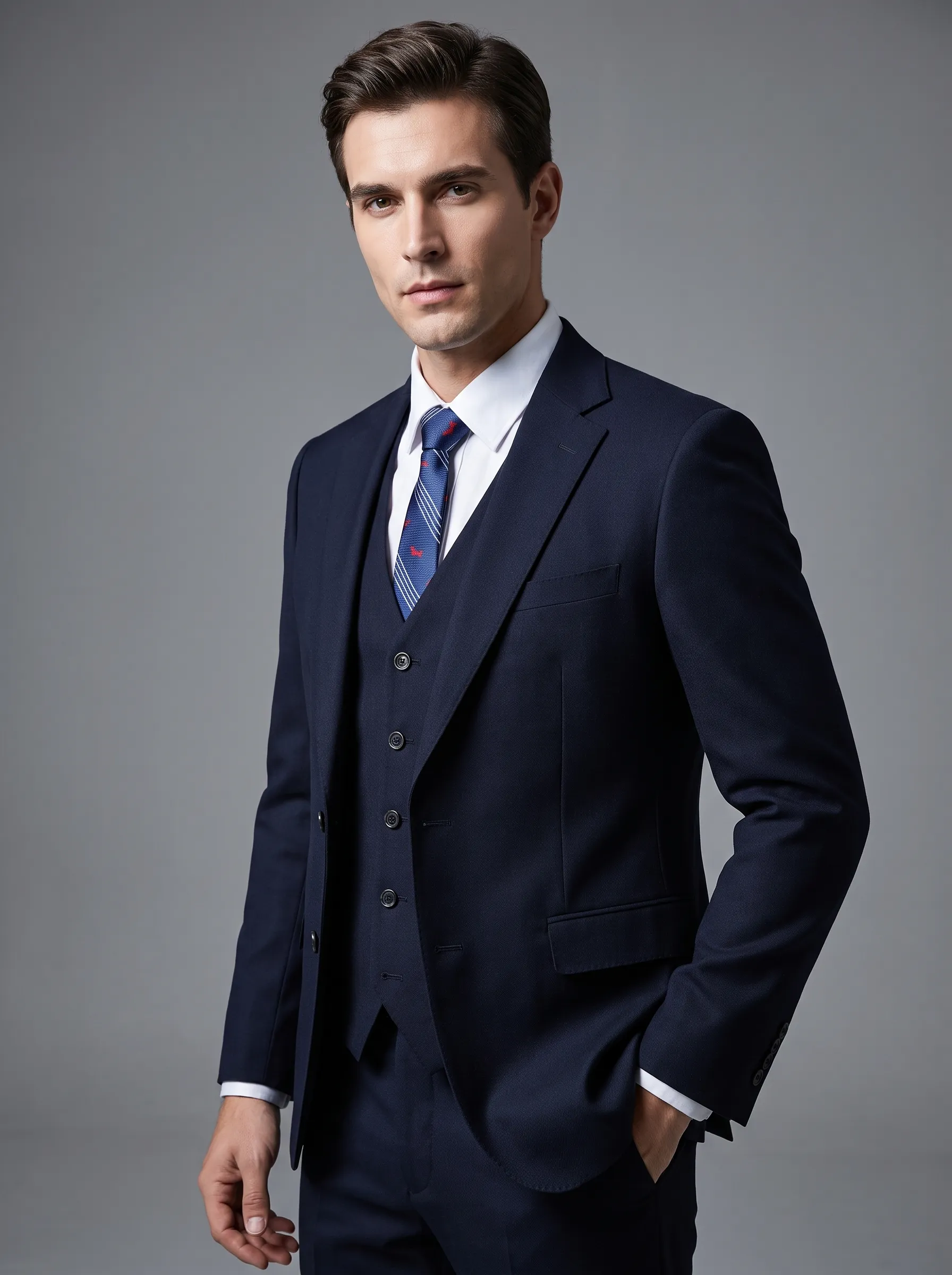 [Copy]Classic Navy Blue Single-Breasted Formal Suit | Men's Modern Slim Fit Notch Lapel 2-Piece Tuxedo